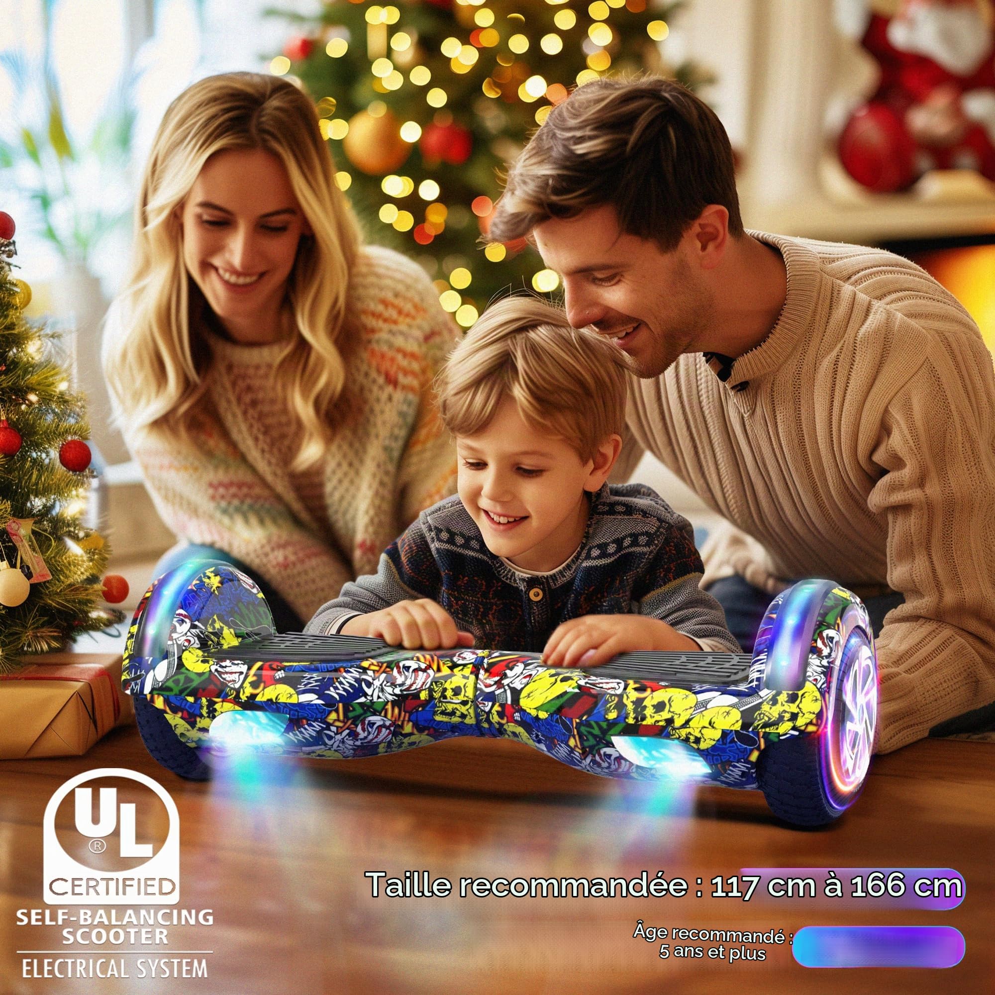 SISIGAD Hoverboard, 6.5 Pouces Self Balancing Scooter with Bluetooth LED Lights, Hover Board for Kids