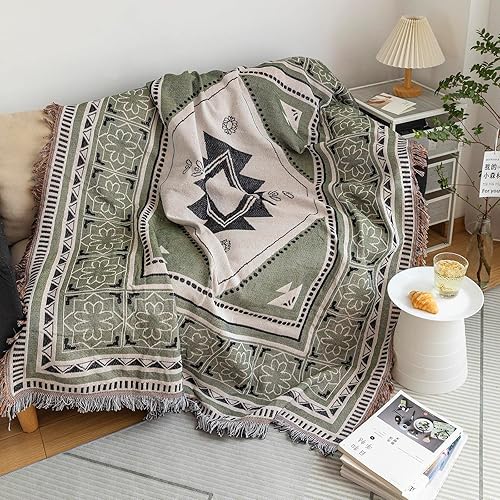 Miniatura 7 de ROOMLIFE Funda de sofá de hilo verde oliva, funda de sofá azteca tejida en jacquard bohemio para sofá modular de 2 a 3 cojines, fundas prácticas