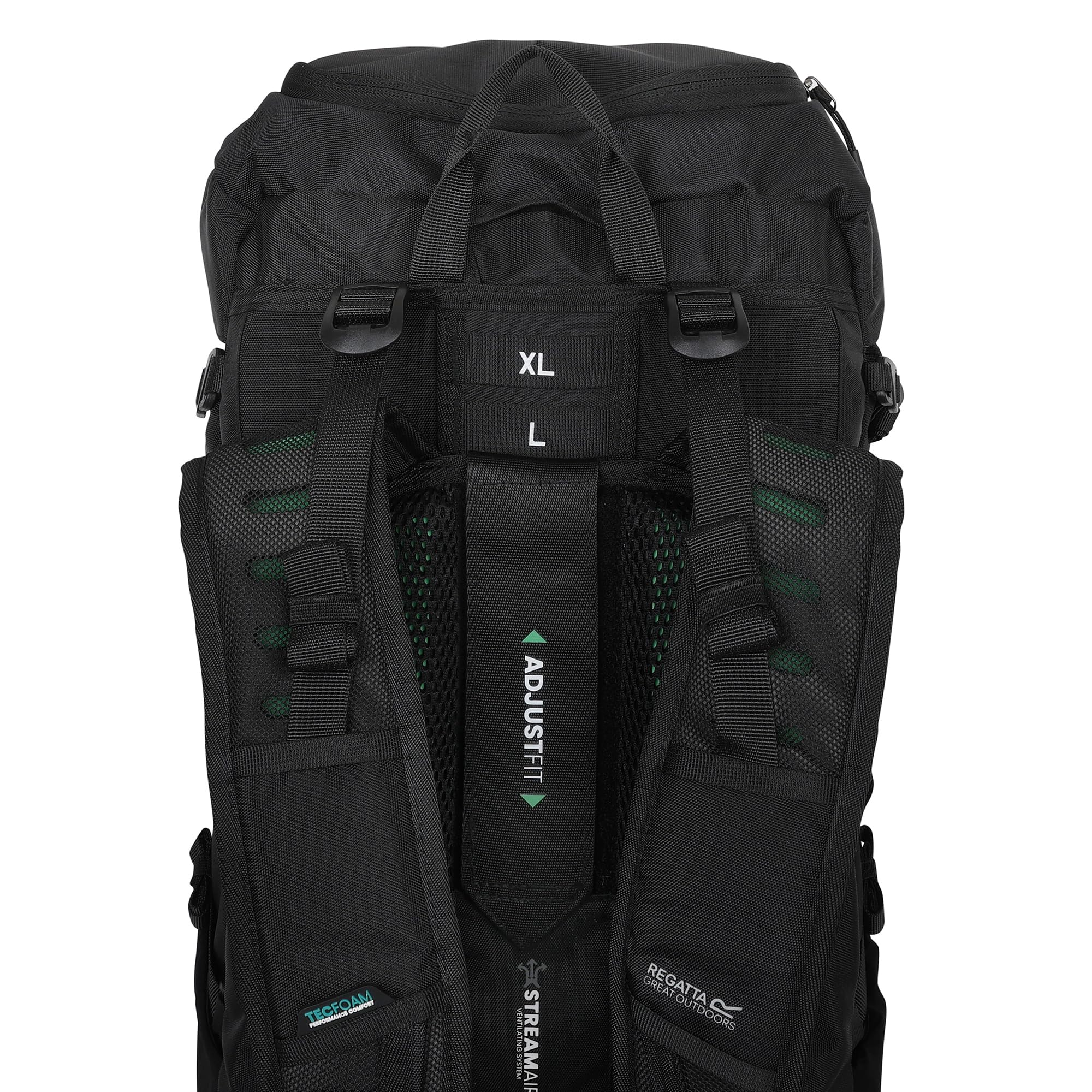 Regatta Plecak Blackfell 65 l, odblaskowy, z metalową ramą, idealny na spacery, wędrówki, kemping i trekking, Czarny, L, Casual