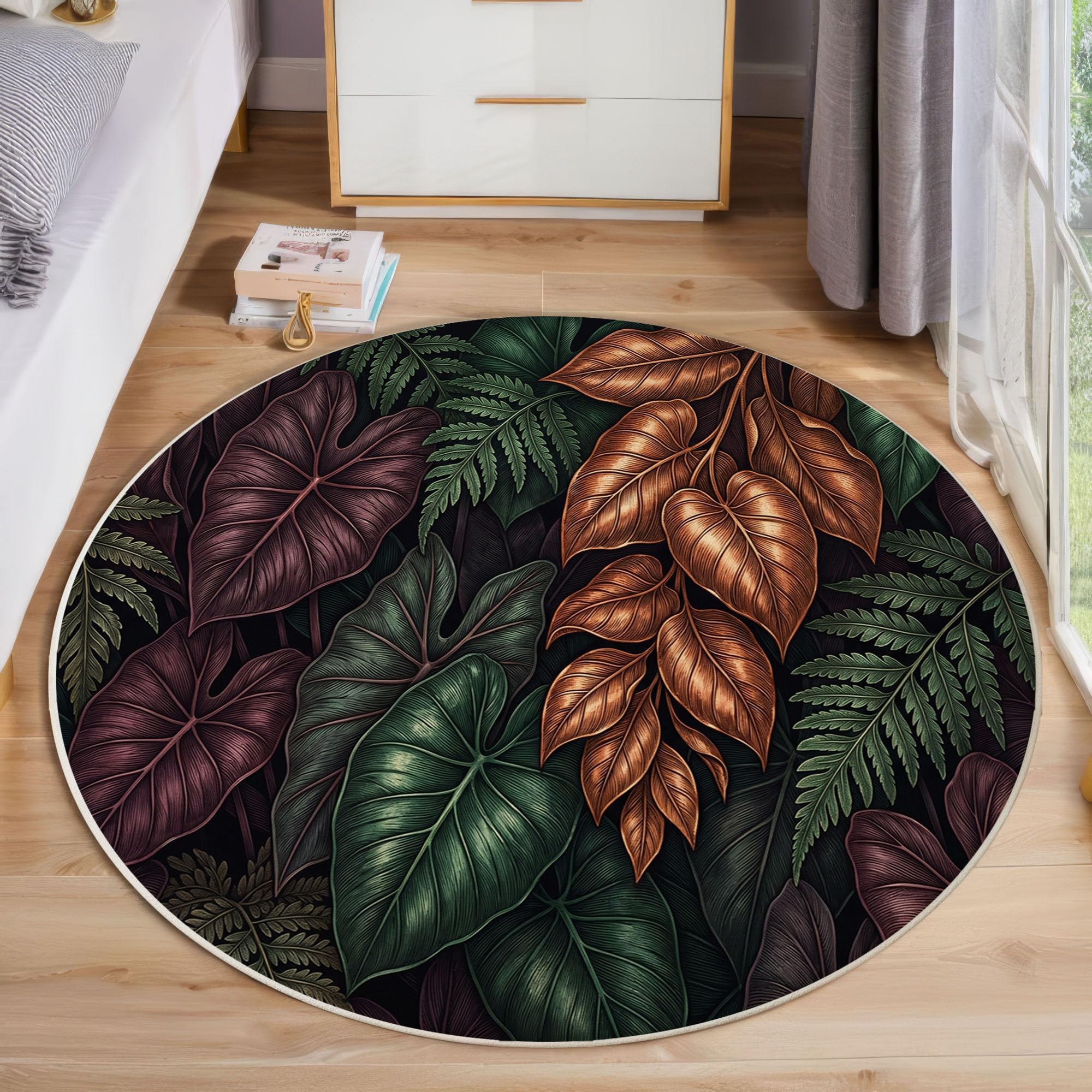 Tapis Rond Chambre Rétro Botanique 180 cm