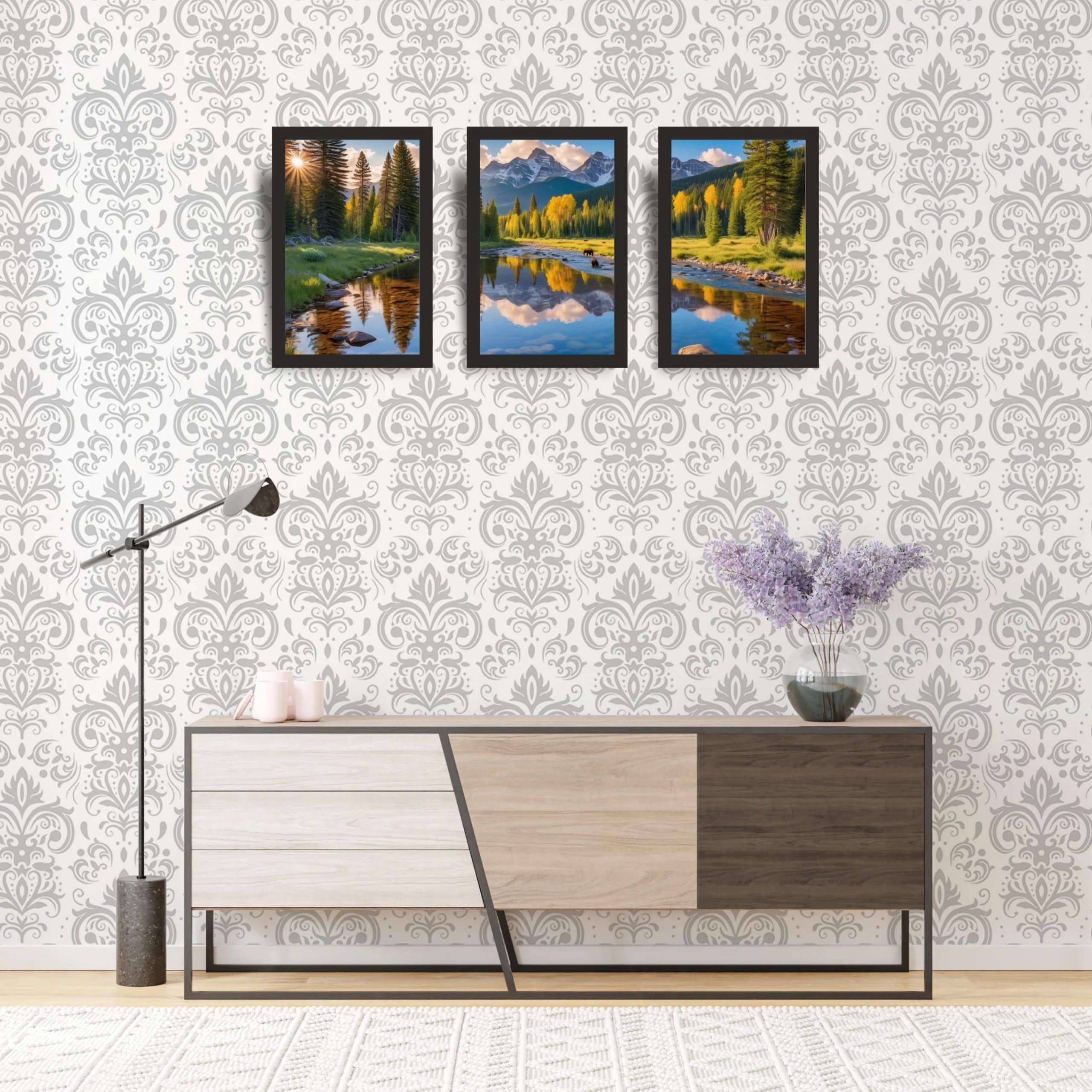 Mountain River Forest Wall Art Set of 3
