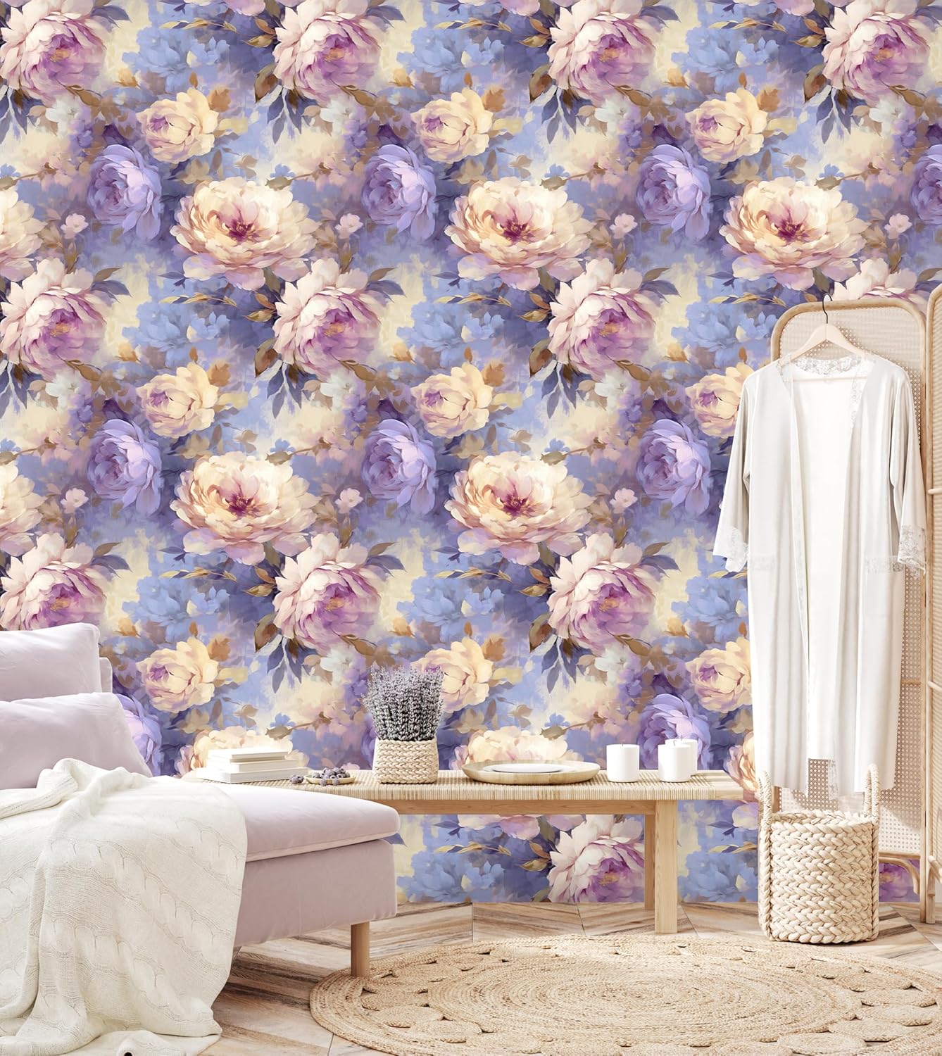 HAOKHOME Floral Peel and Stick Wallpaper Purple/Pink/Brown Temporary Removable Wall Paper for Bedroom Living Room Decor 17.3in x 118in