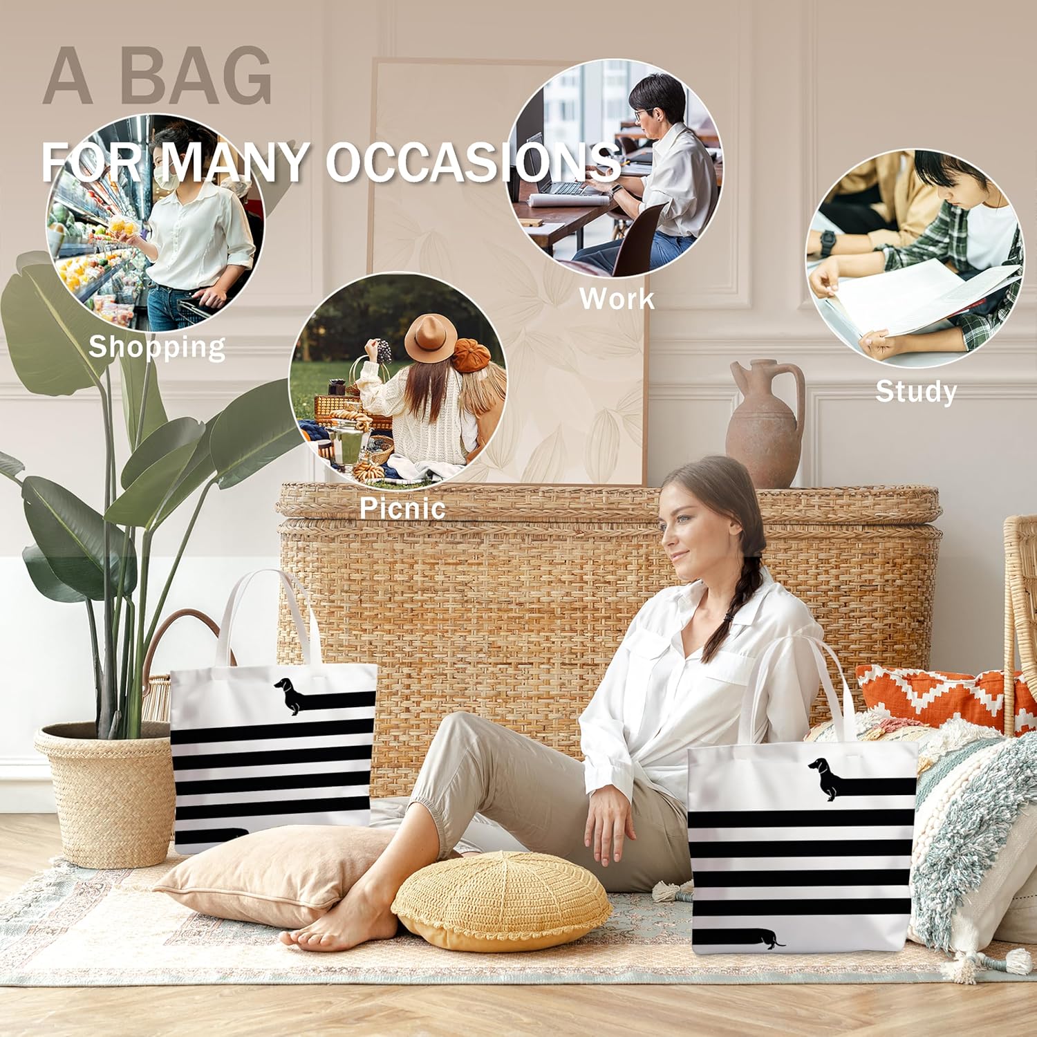 Dachshund Dog Gifts Canvas Tote Bag, Dachshund Gifts Tote Bag for Women Dog Lover, Travel Reusable Grocery Bags - Image 5