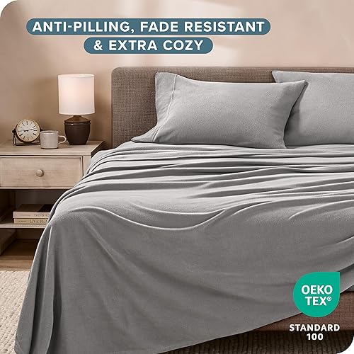 Miniatura 2 de Bare Home Juego de sábanas de forro polar súper suave, tamaño matrimonial, forro polar extra afelpado, sábanas de cama sin pelusas, calidez