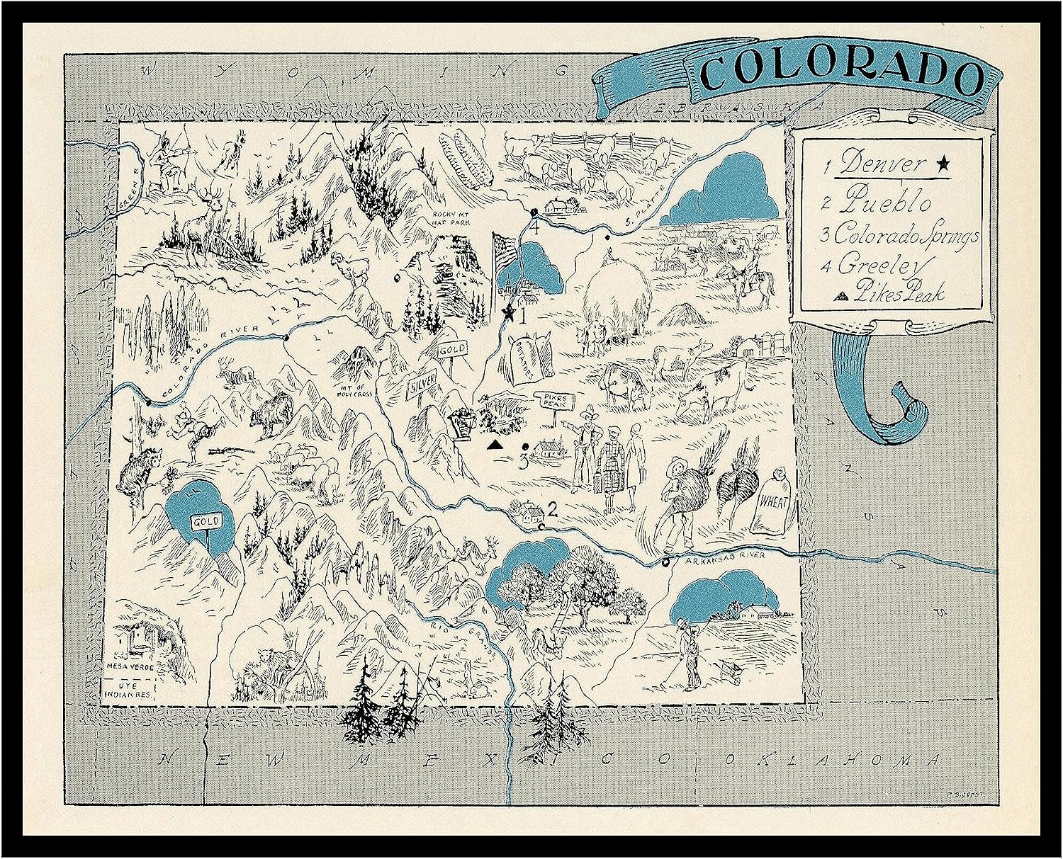 Amazon.com: Poster Master Vintage Map Poster - Retro Colorado Map Print ...