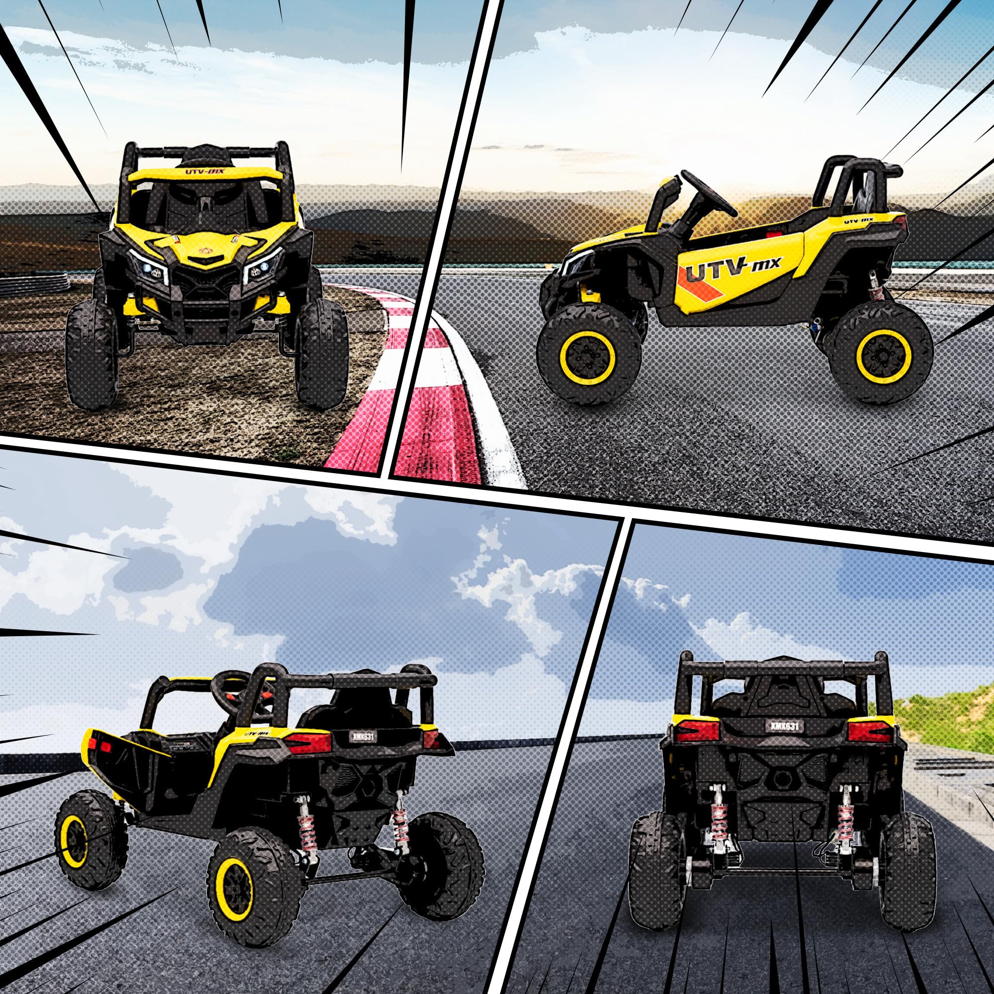 AIYAPLAY Auto elettrica per bambini UTV 12 V, buggy elettrico per bambini con telecomando 2,4G, avviamento lento, sistema di sospensione, luci, musica, porta USB, per ragazzi e ragazze 3-5 anni