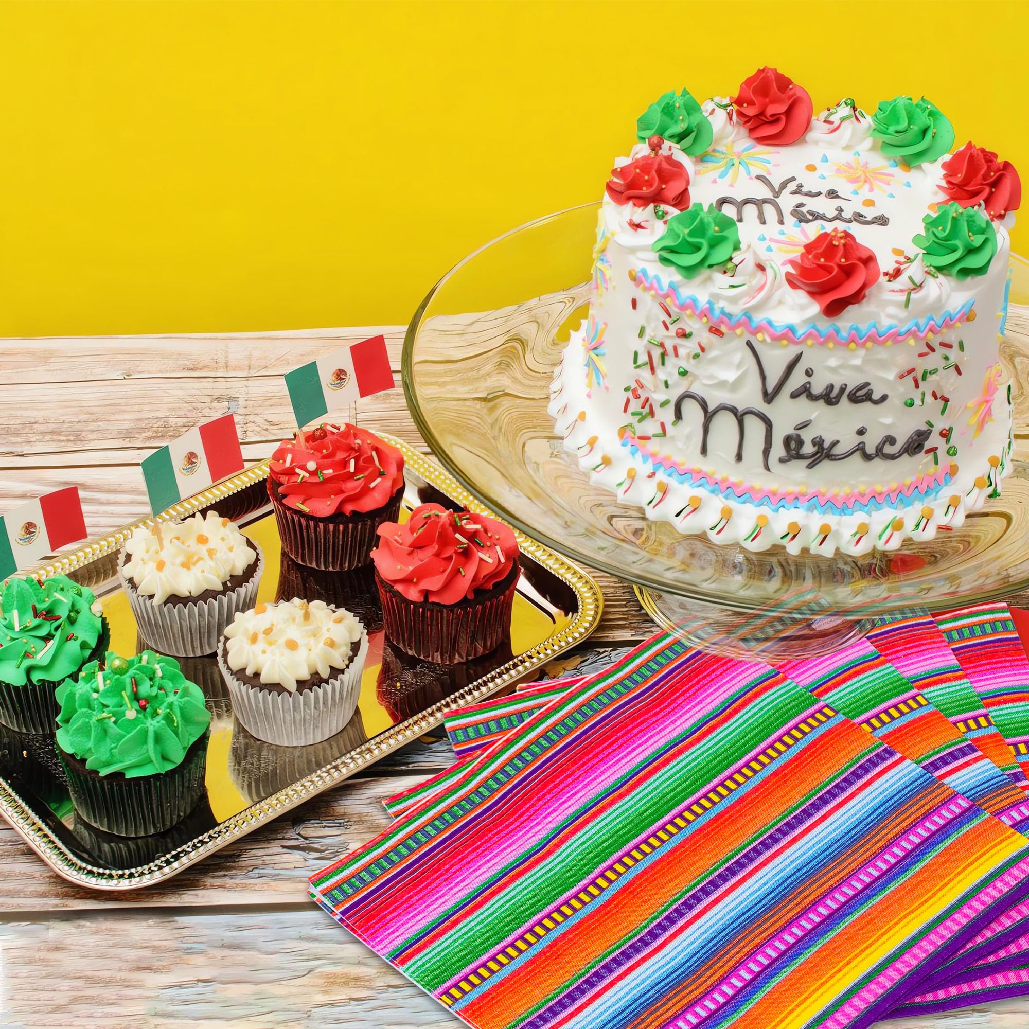 Paquete de 100 servilletas mexicanas de fiesta mexicana de 3 capas coloridas desechables servilletas de papel de cóctel Cinco de Mayo, toalla de mano de papel para fiesta del Cinco de Mayo, taco, baby