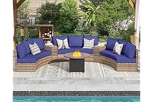 Patio Conversation Set, 11-piece Half-Moon Sectional Circular Patio Furniture Set