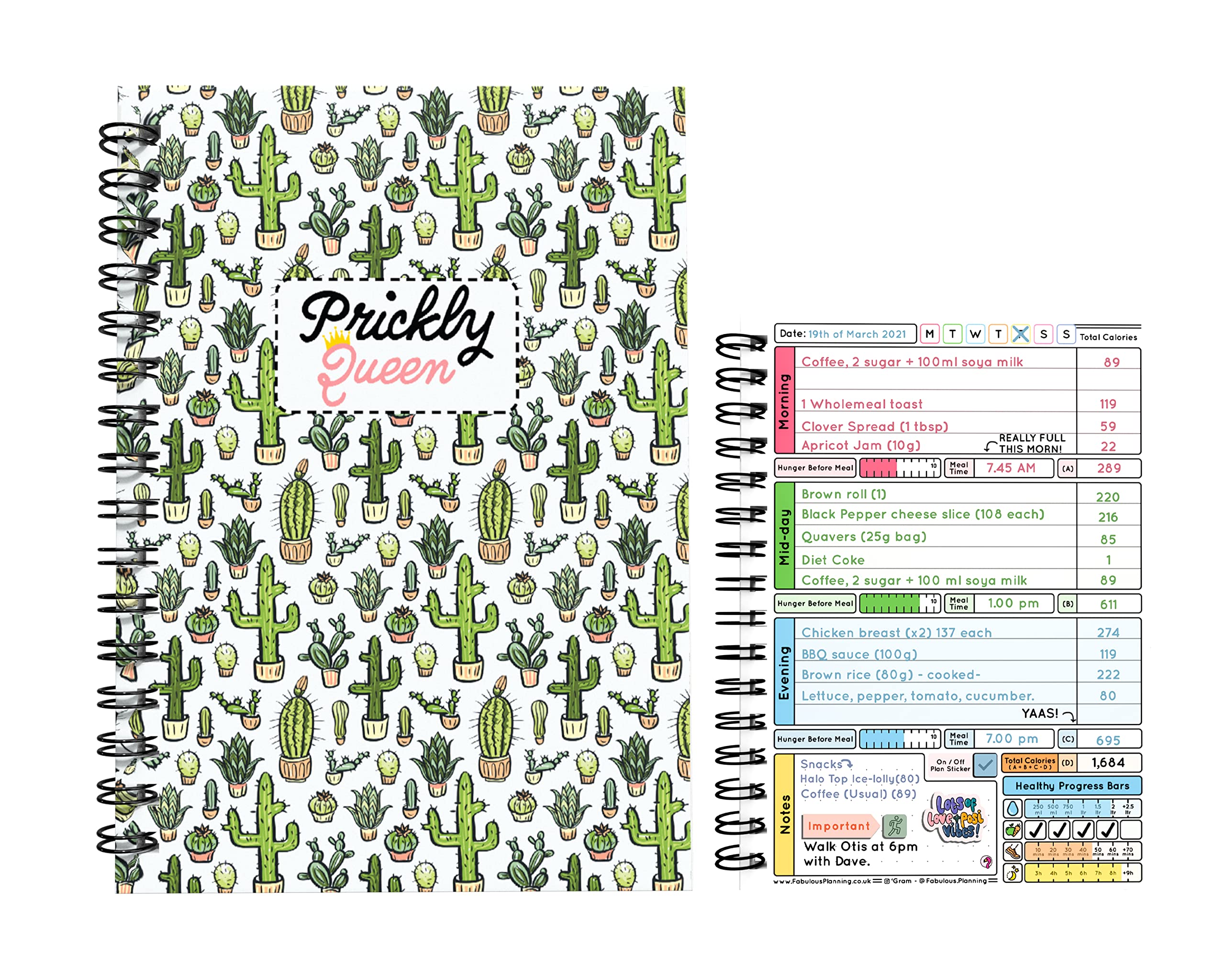 Fabulous Planning Calorie Counting Compatible Food Diet Diary Log Journal Weight Loss Wellness 6 Month Duration With Stickers 2022 ([Cactus] Prickly Queen, 6 Months) — image 1