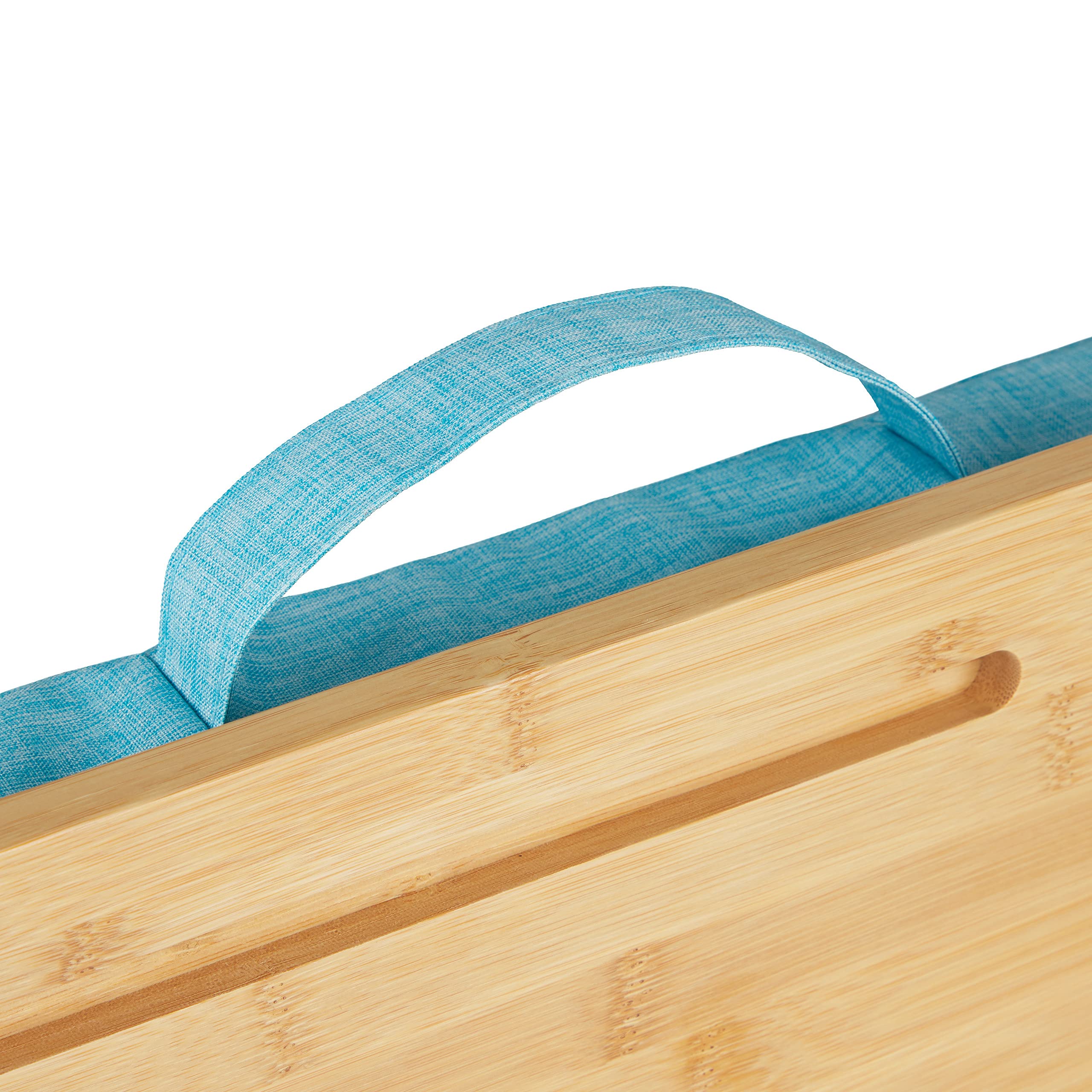 Relaxdays Support pour Ordinateur Portable, Bambou, Coussin en Mousse à mémoire, LxP 51x36 cm, lit, canapé, Nature/Bleu