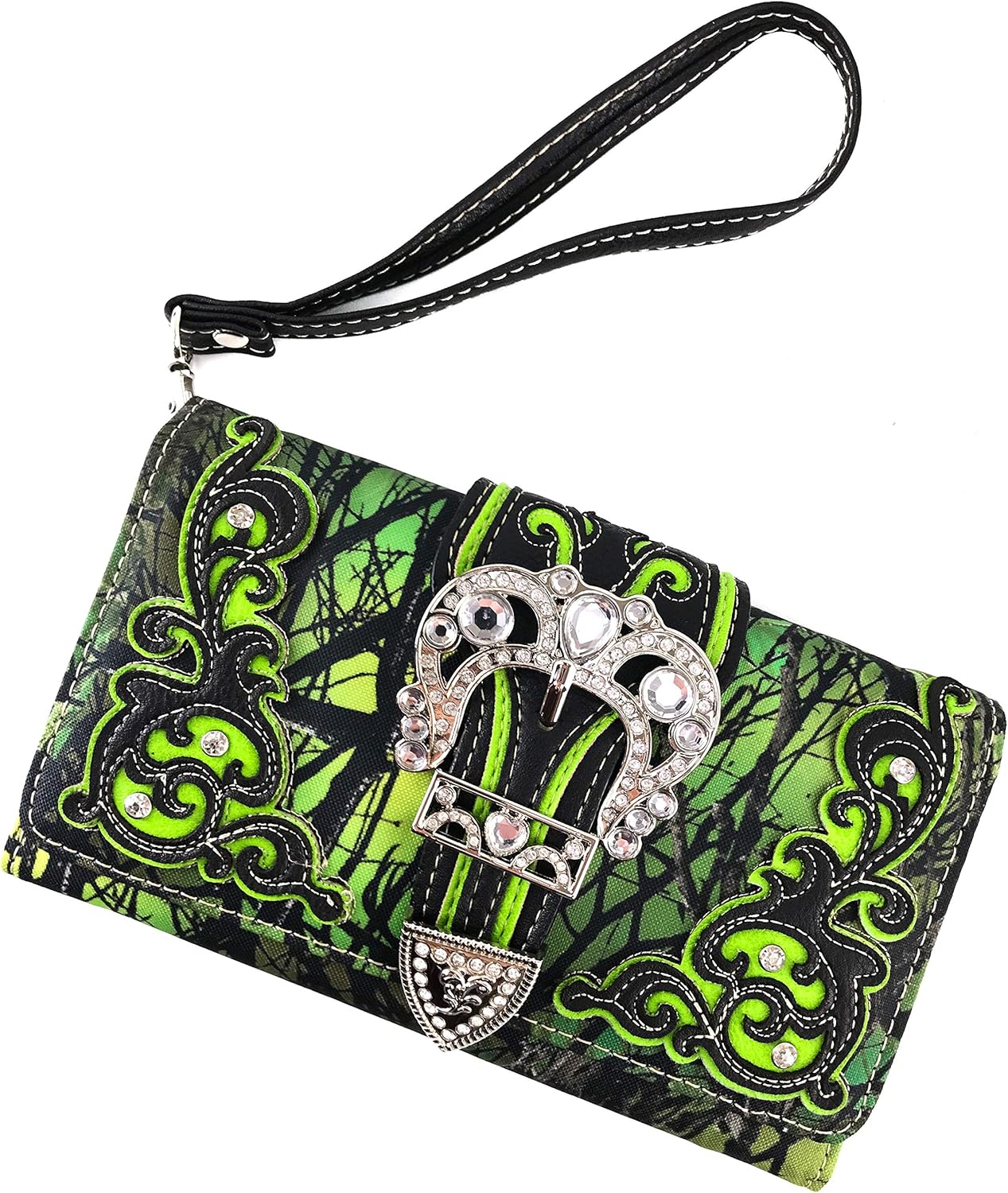 Zelris Camouflage Shine Glow Silver Buckle Women Crossbody Trifold Wallet