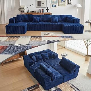 143" Oversized Cloud Boneless Couch with Chaise, Modern Modular Sofa with Deep Seat, Various Combinations Upholstered Couches for Living Room, No Assembly Required, Blue
