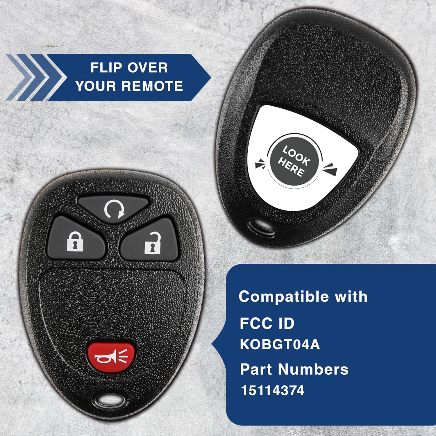 KeylessOption Keyless Entry Remote Control Car Key Fob Replacement for 15114374 (Pack of 2)