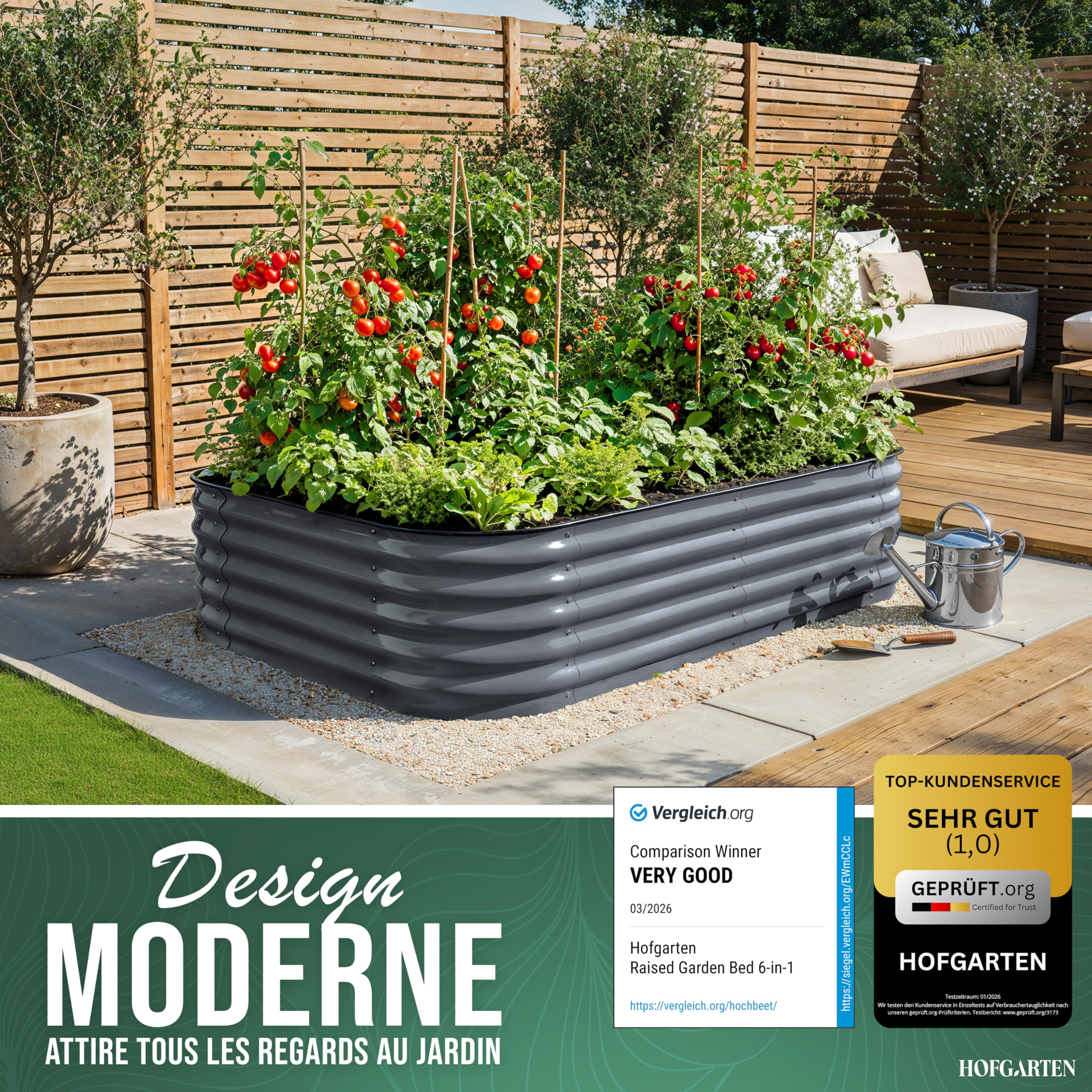HOFGARTEN 200x60x42cm Potager Surélevé de Jardin [Kit Modulaire 6-en-1] Bac Potager Extérieur à Fond Ouvert en Acier Galvanisé Premium Zn-Al-MG, Durable & Antirouille - Modèle QuickGrow (Anthracite)