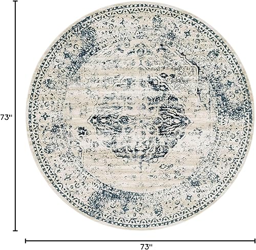 Miniatura 2 de Unique Loom Chateau Collection - Alfombra de área - Hoover (6 pies 1 pulgada, redonda, azul oscurobeige)