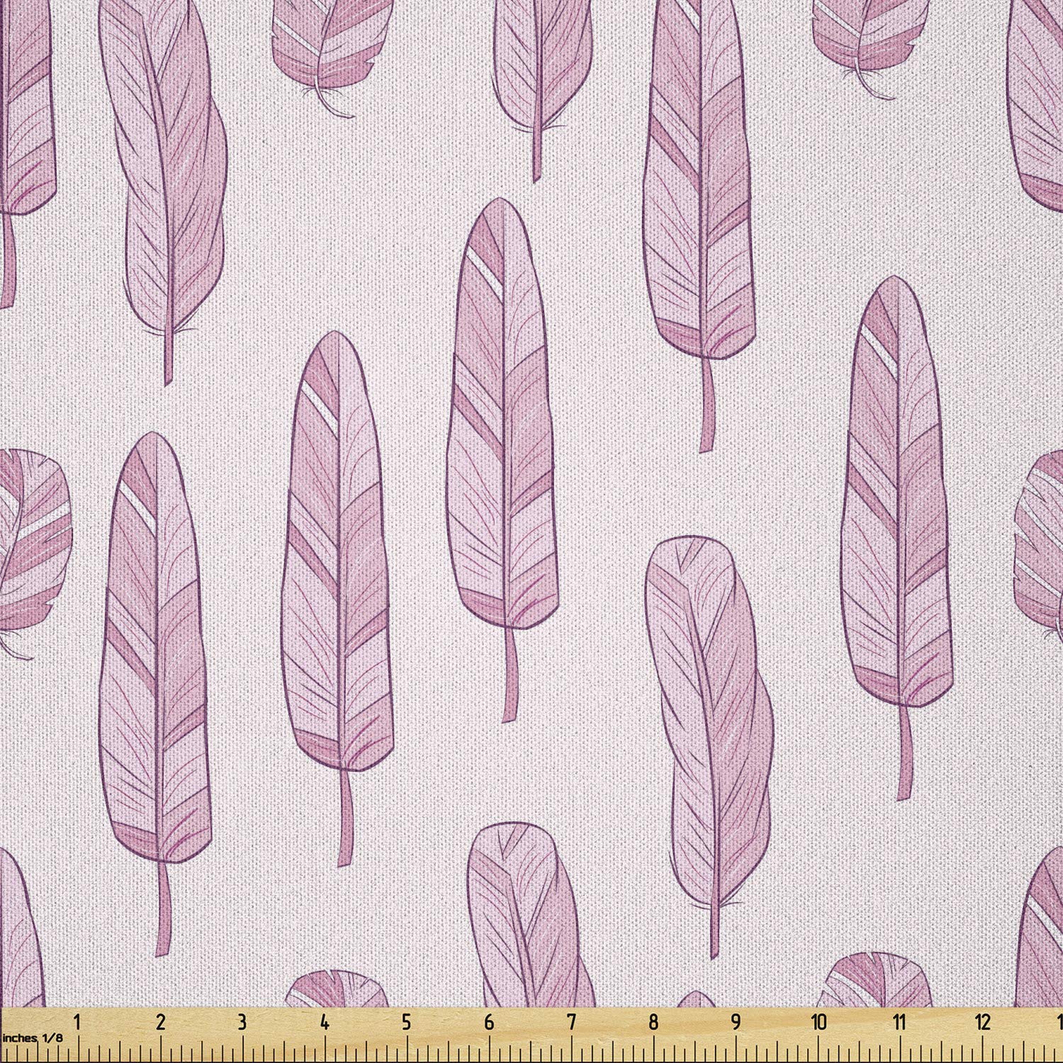 Lunarable Feather Fabric by The Yard, Pattern with Illustrated Feathers in Pale Pink Exotic Nature Girly, Microfiber Fabric for Arts and Crafts Textiles &amp; Decor, 1 Yard, Pale Pink Pink