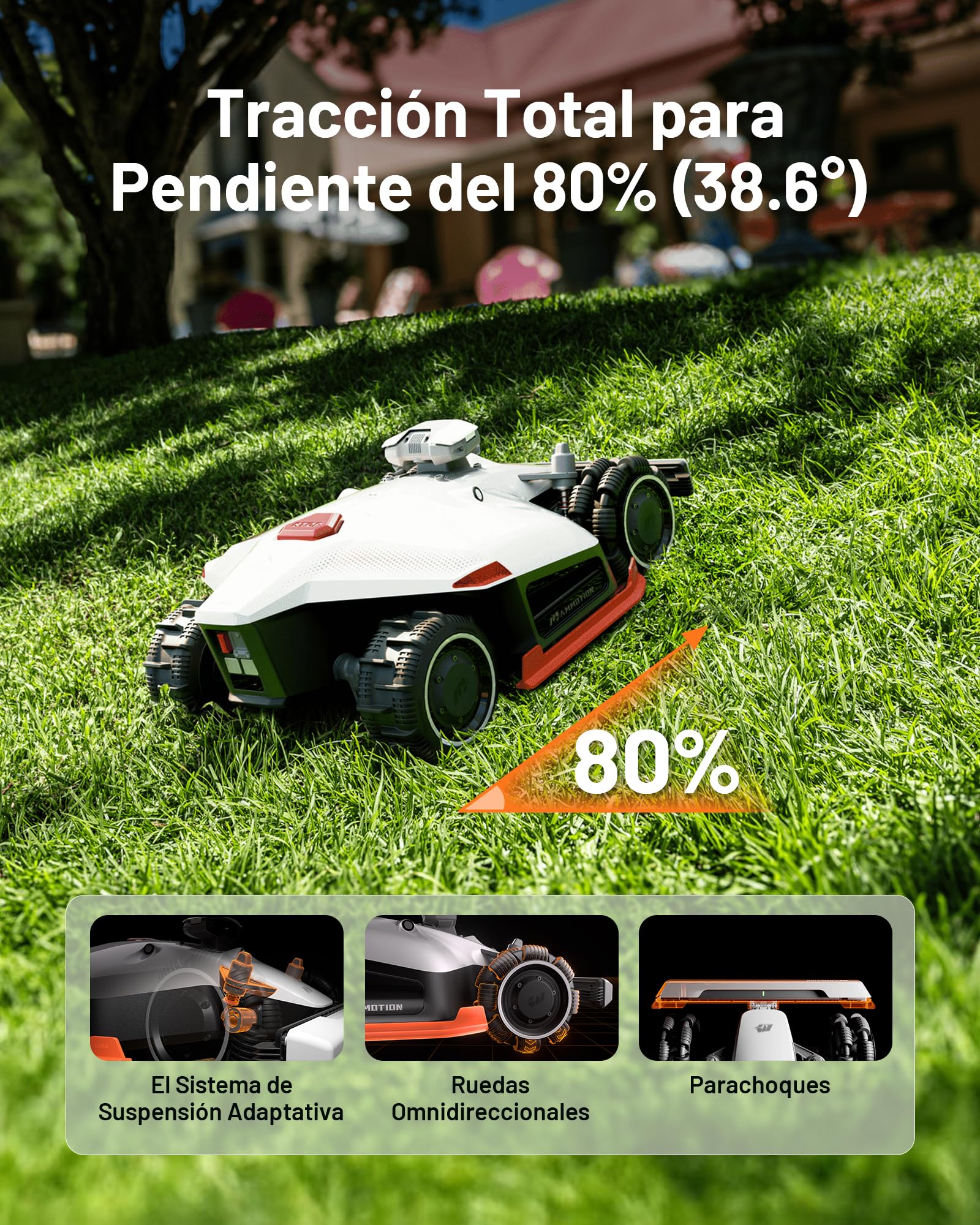 MAMMOTION LUBA 2 AWD 3000X Robot Cortacésped Perimetral sin Cables, Recomendado 3000m², MAX. 3600m², Auto Mapping UltraSense AI Vision, 80% Pendiente, 25-70mm Altura de Corte