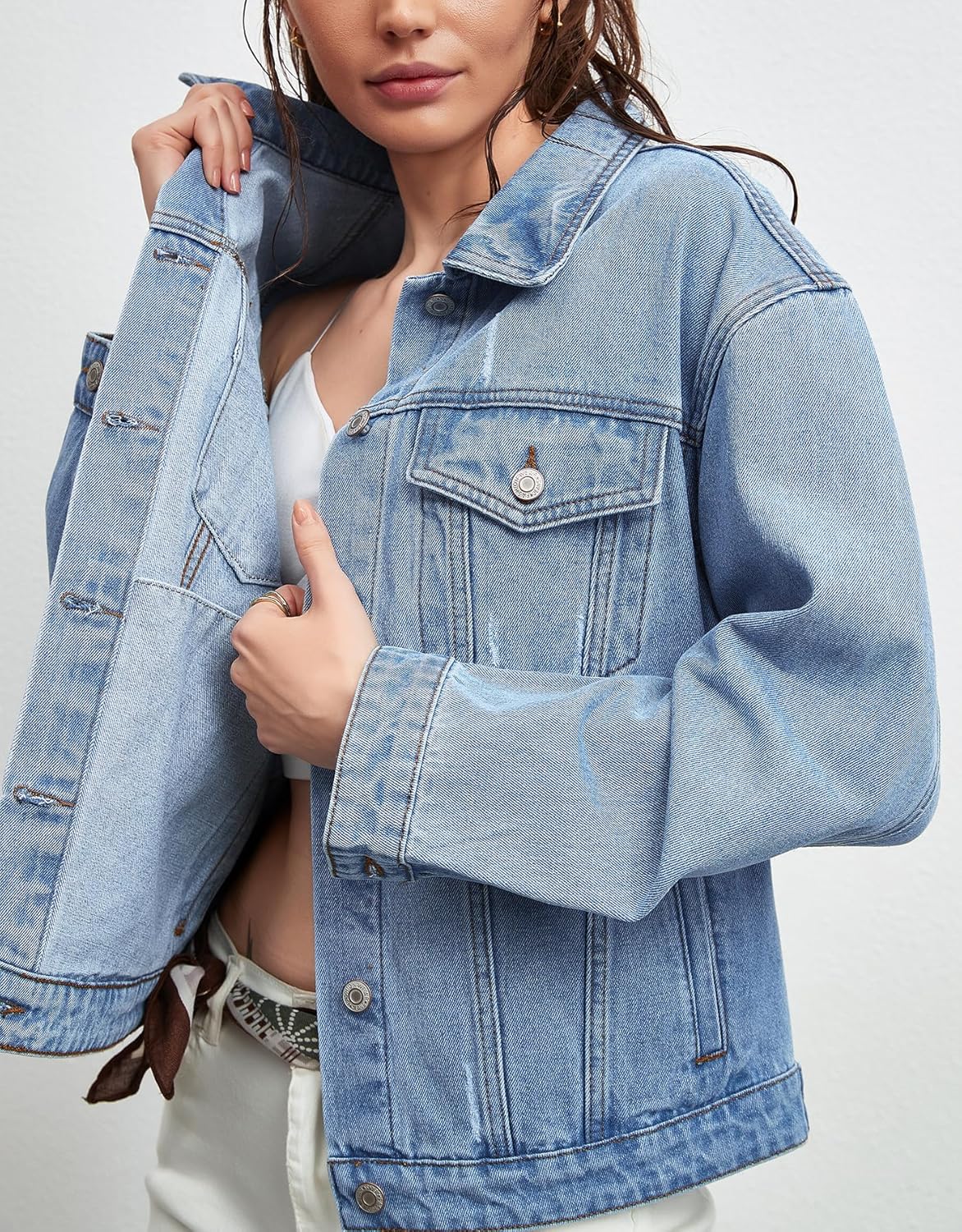 Kedera Women Casual Button Down Denim Jacket Long Sleeve Oversized Jean Jacket Fall Winter Trendy 2025 Fashion Coat - Image 5