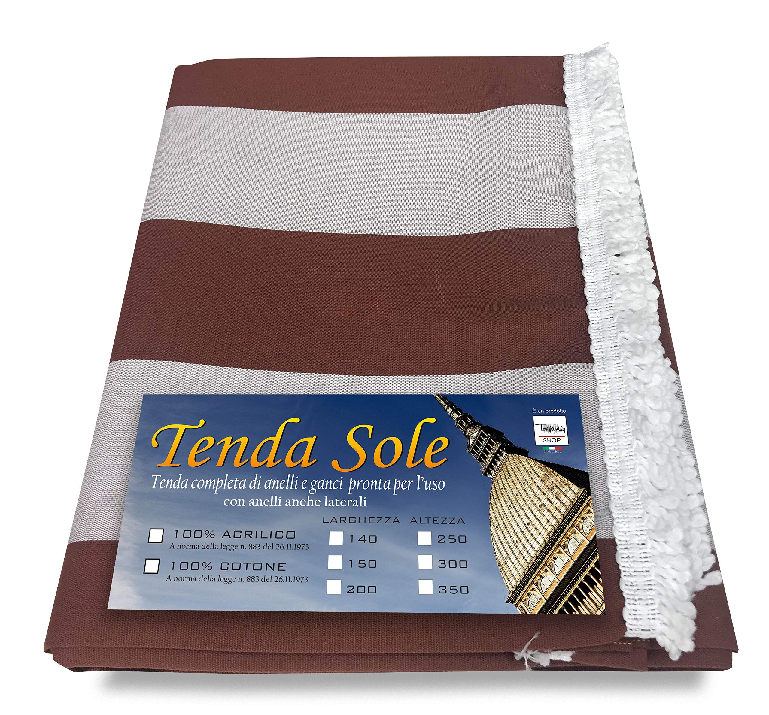 TENDA SOLE DA ESTERNO GIARDINO BALCONE RIGA PARI MARRONE CONFEZIONATA - Cm. 140x250