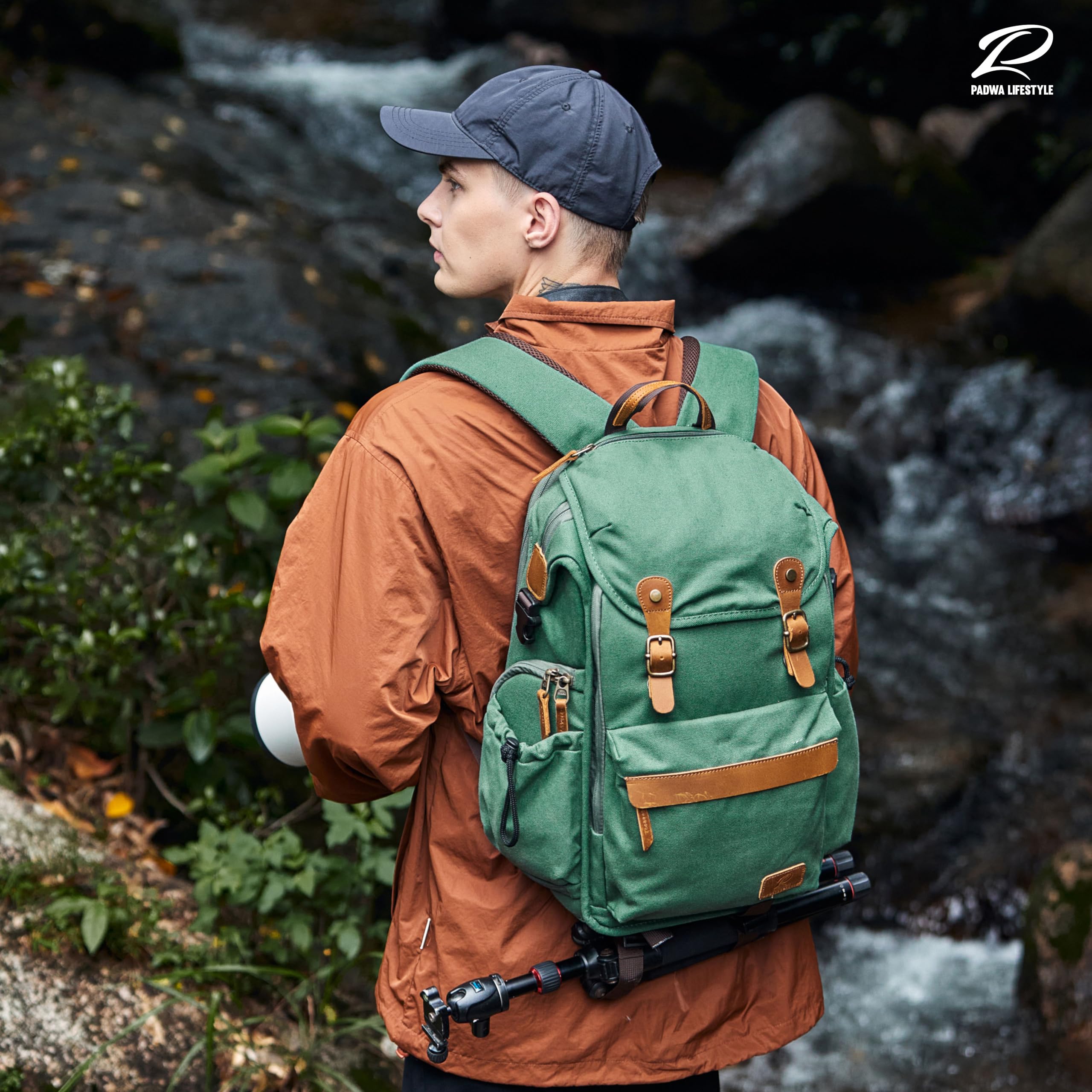 Padwa Lifestyle Kamerarucksack - Gewachstem Memory Canvas Kamerarucksack mit 16“ Laptop-/Objektivfach und Stativfach für Fotografen