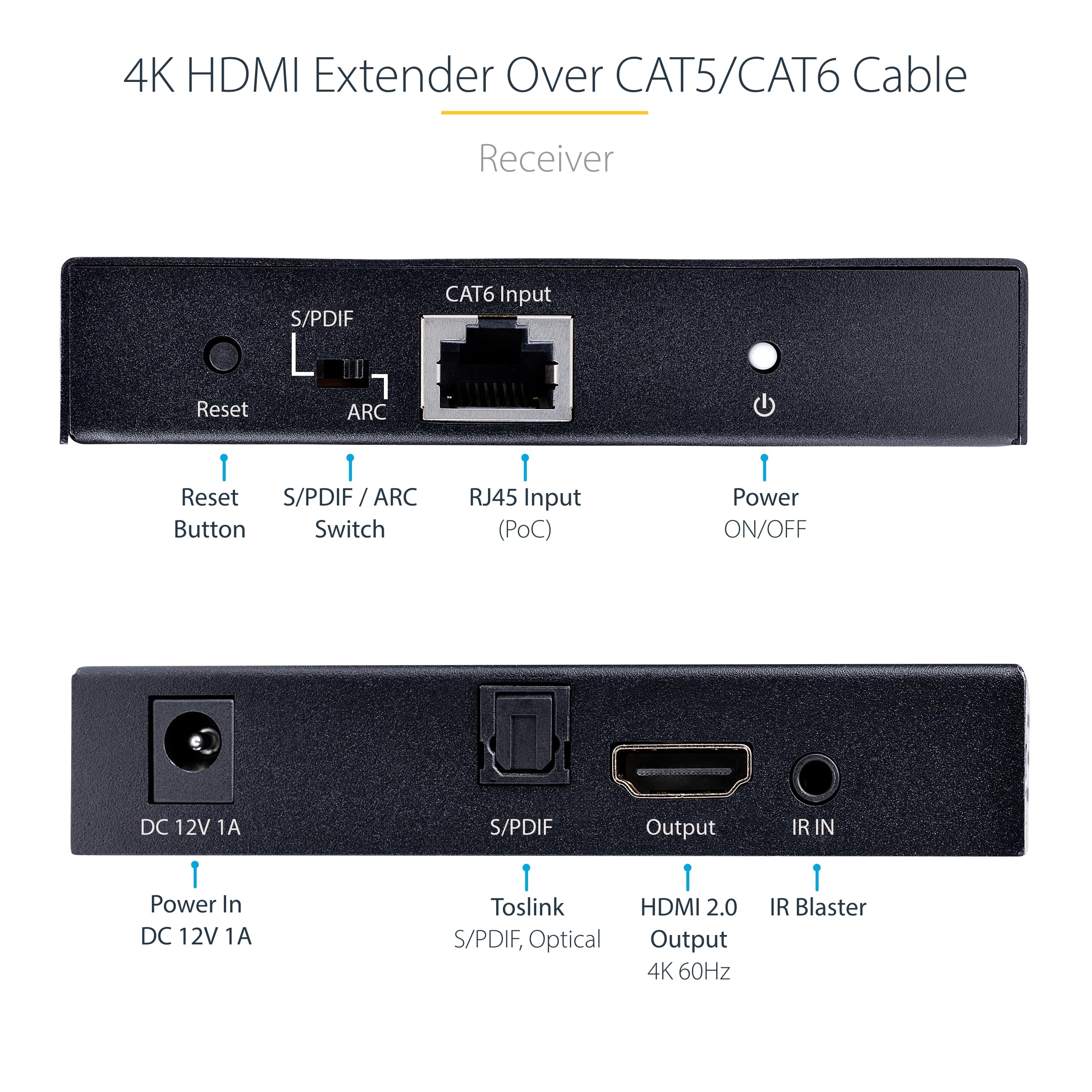 StarTech.com Estensore HDMI 4K 60Hz HDR CAT5/CAT6 fino a 70m con Uscita HDMI e S/PDIF - Kit Trasmettitore e Ricevitore