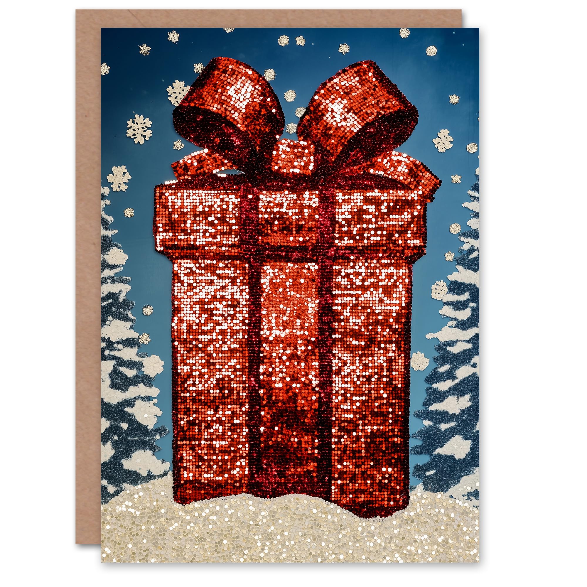 Artery8 Sequin Wrapped Gift Present Winter Snowflakes For Her Woman Christmas Card