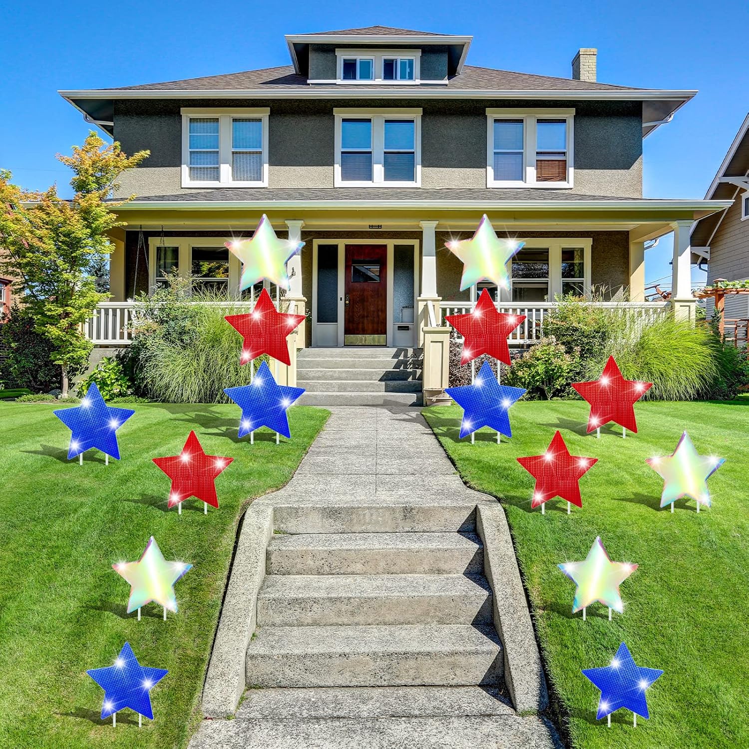 Yookeer 250th Anniversary Yard Signs Outdoor Decorations Red White Blue Stars Veterans Day Yard Sign with Stakes for Independence Day Lawn Decor(15 Pieces)