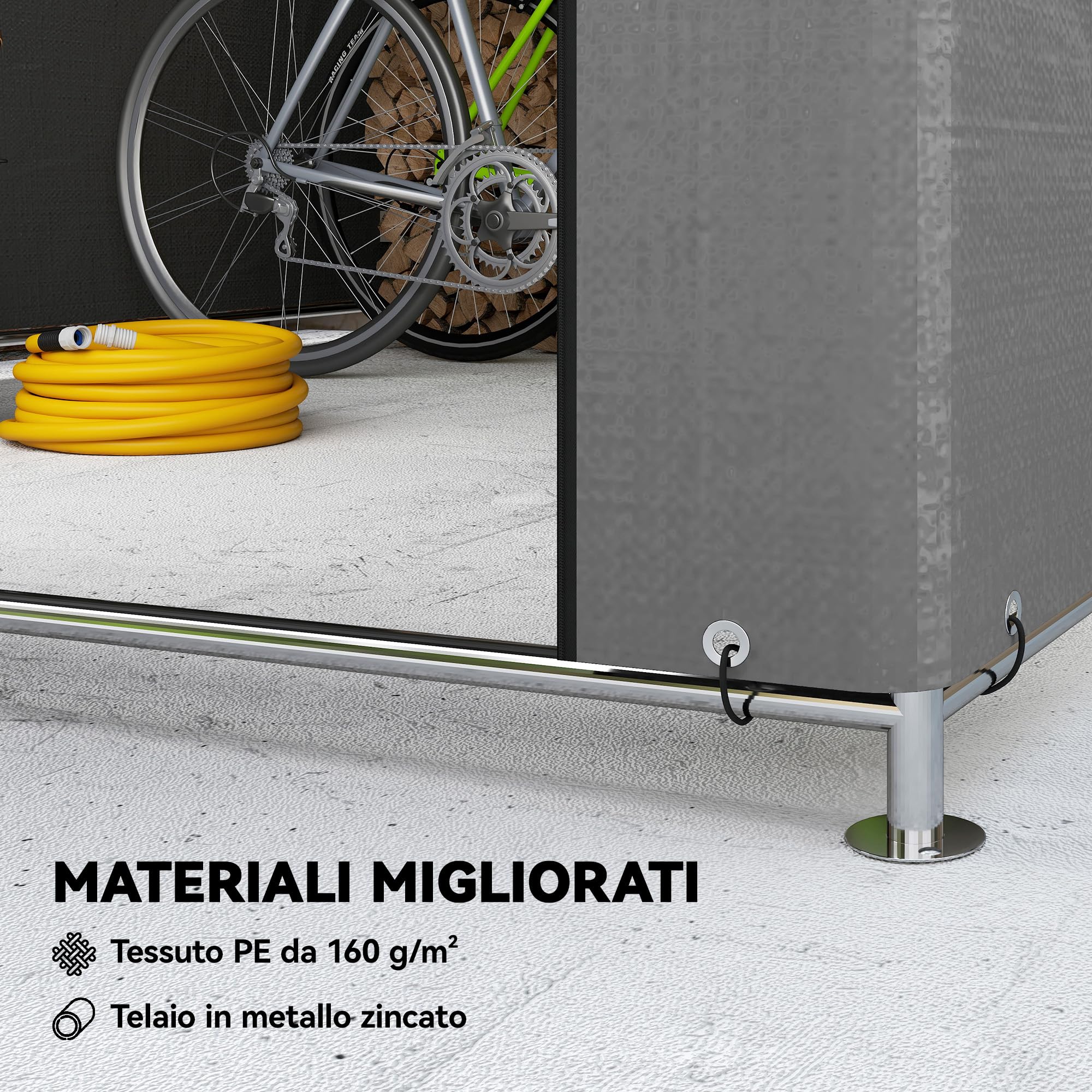 Outsunny 2x2.4 m Garage Moto per Esterno, Tenda Garage con Copertura Impermeabile, Porta Avvolgibile a Cerniera, per Biciclette e Attrezzi in Acciaio Zincato, da Giardino, Grigio Chiaro
