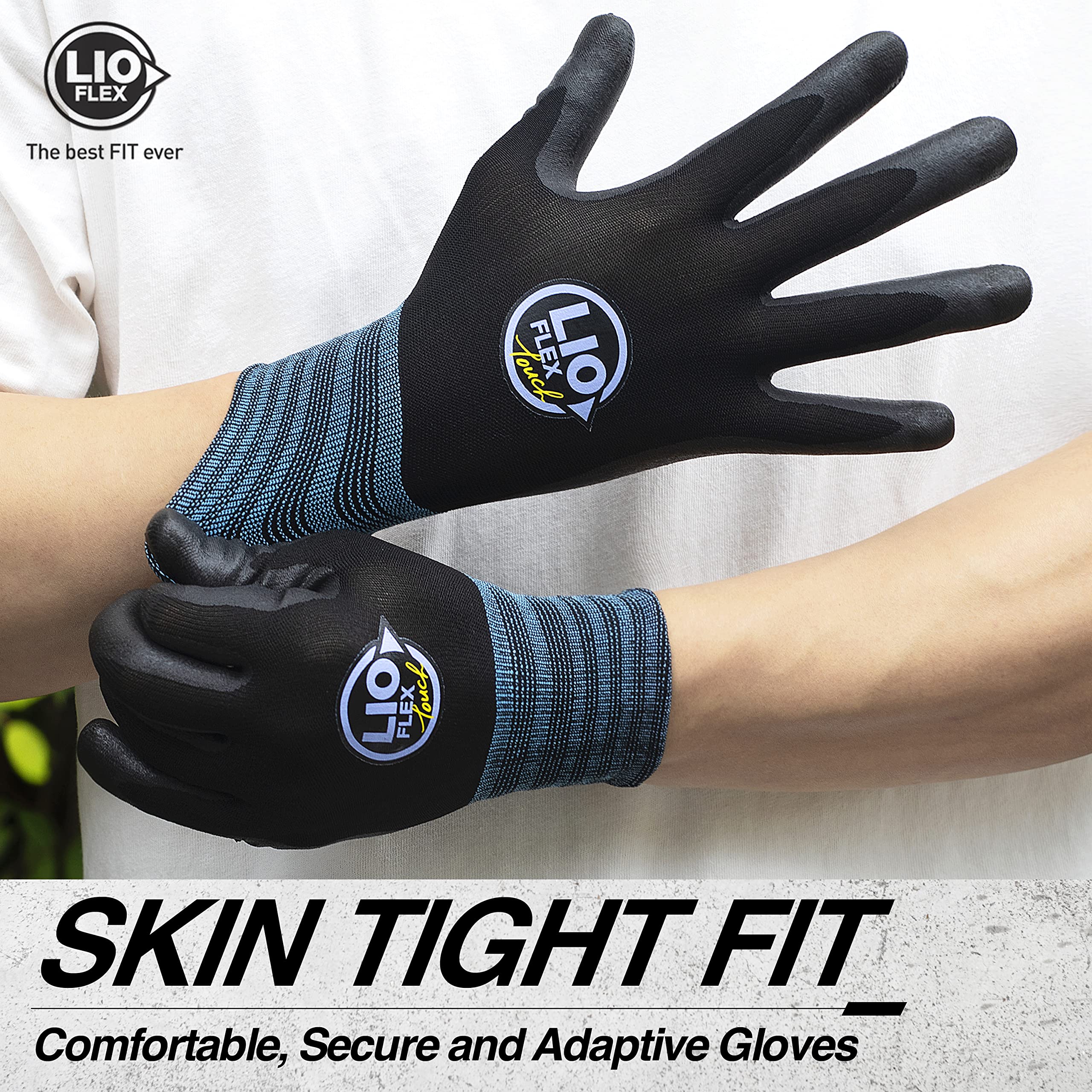 Guantes de trabajo de seguridad, 3 pares, guantes de trabajo de punto sin costuras con capacidad para pantalla táctil, agarre firme, alta destreza y ajuste cómodo, guantes de trabajo para