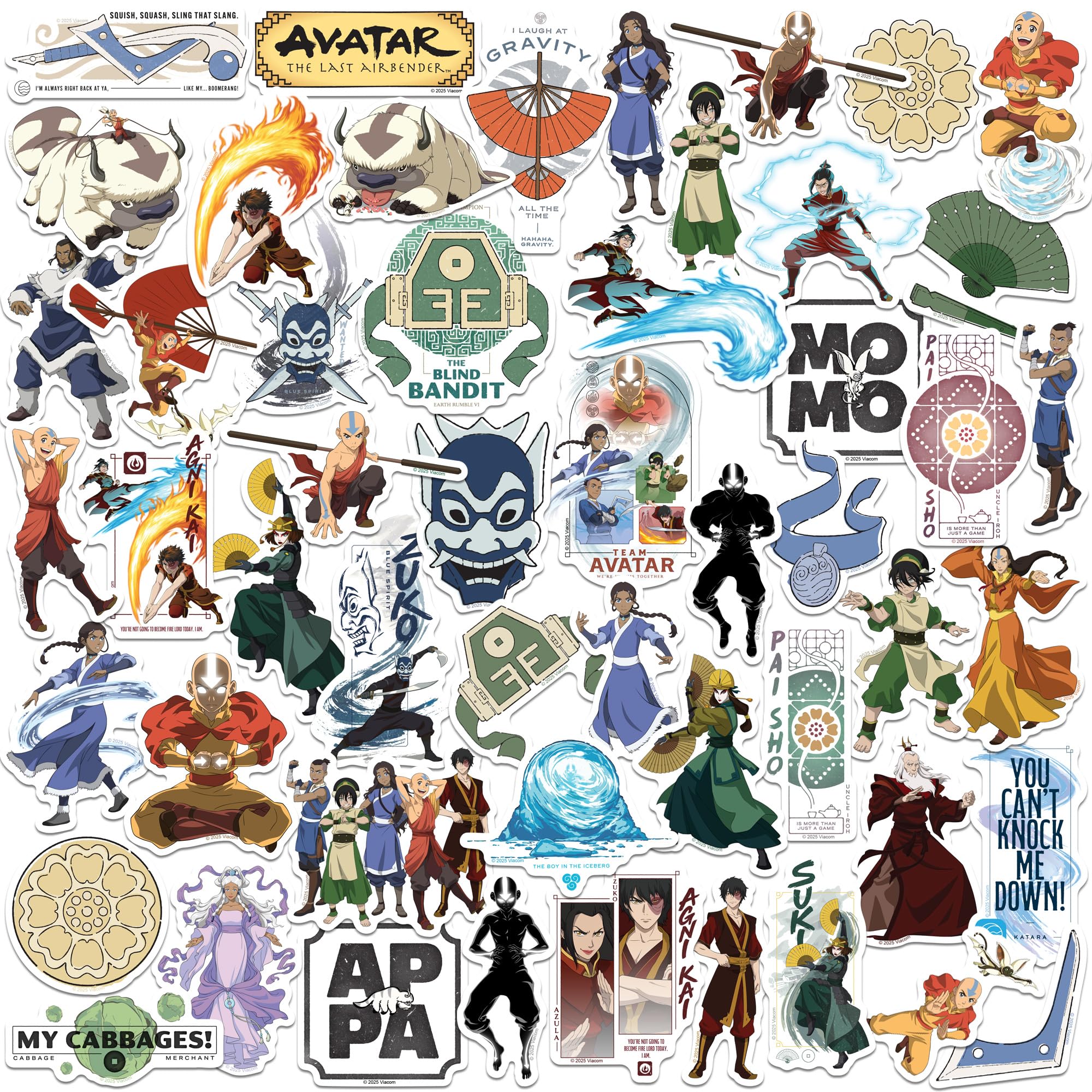Avatar: The Last Airbender Variety 50ct Vinyl Large Deluxe Stickers Variety Pack - Laptop, Water Bottle, Scrapbooking, Tablet, Skateboard, Indoor/