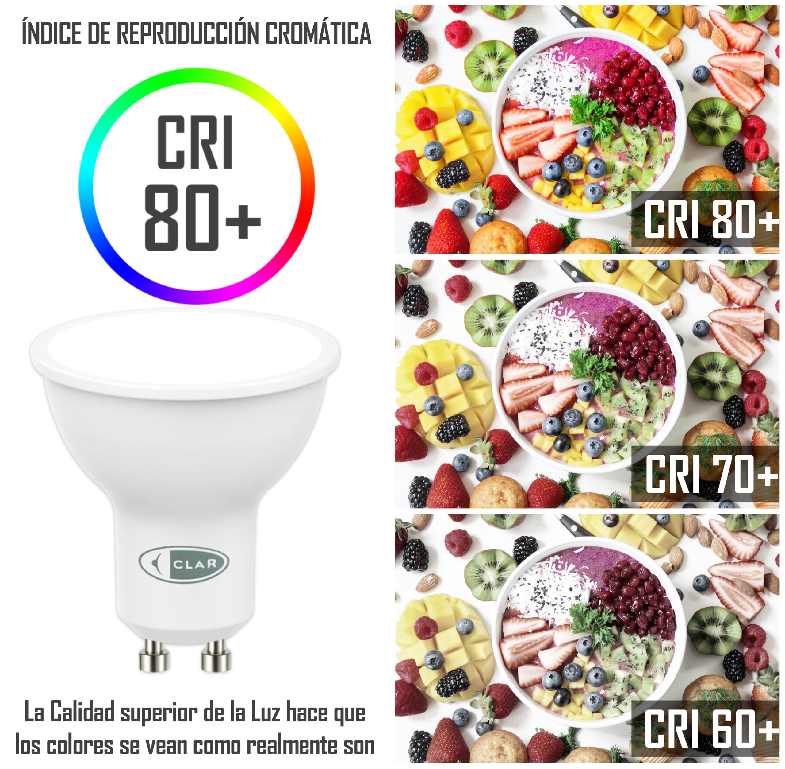 CLAR - GU10 4000K, GU10 LED, Bombilla LED GU10, Ojos de Buey, 9W, Ojo Buey LED (Pack 100)