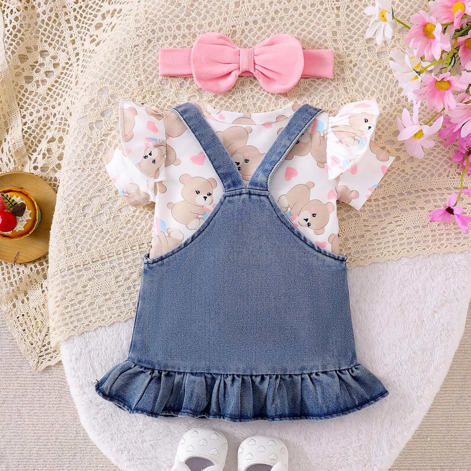 Baby Girl Clothes Ruffle Romper Bear Suspender Skirt Outfit 0-18M image 4