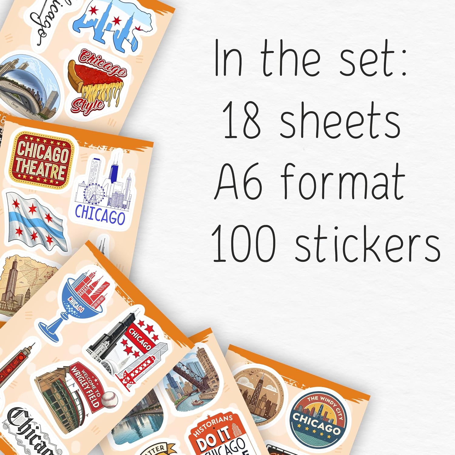 100Pcs Chicago Stickers and Decals for Luggage, Water Bottle - Chicago Gifts, Party Supplies - Travel USA Cities Stickers - Gift for Women & Men image 2