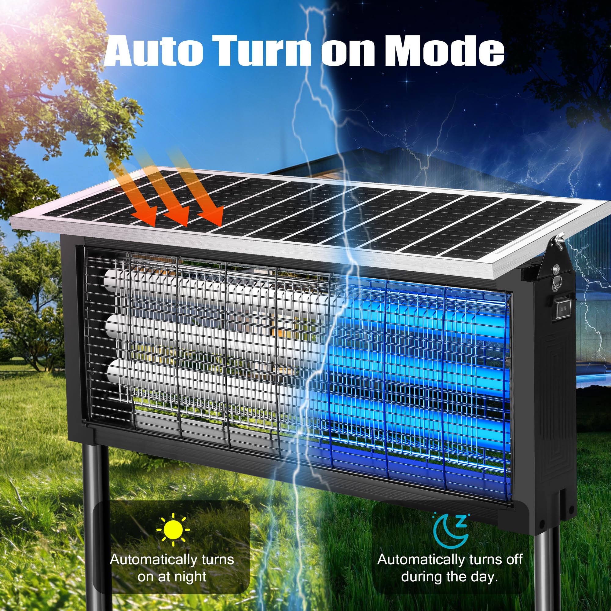 Matamoscas solar para exteriores, matamoscas eléctrico de mosquitos de 30 W, impermeable, inalámbrico, funciona con energía solar, para patio, jardín, patio, caravana, camping, estanque