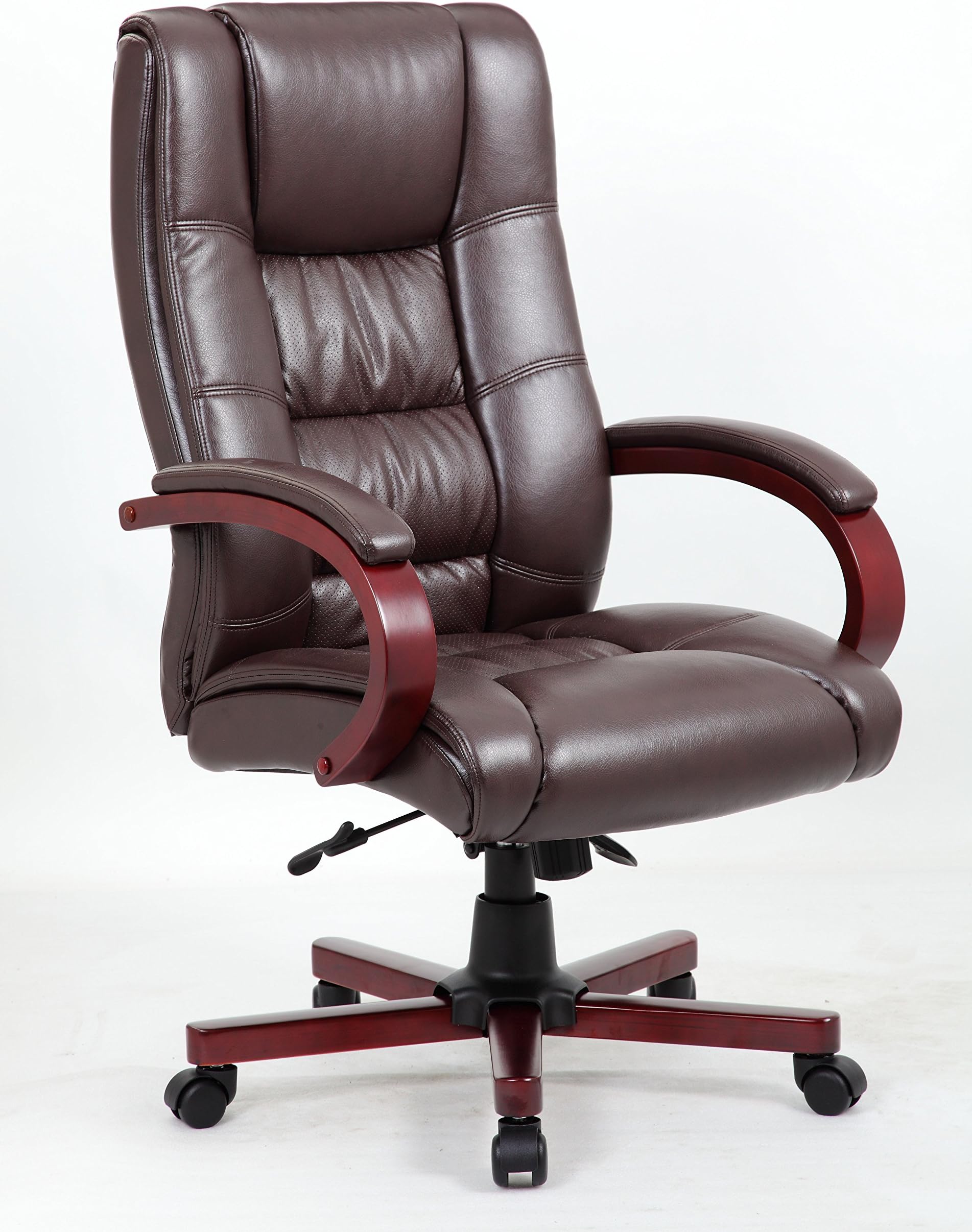 High Back Bonded Leather Gaming Executive Luxury Swivel Managers Office Desk High Back Antique Style Chair Furniture Black (Brown)