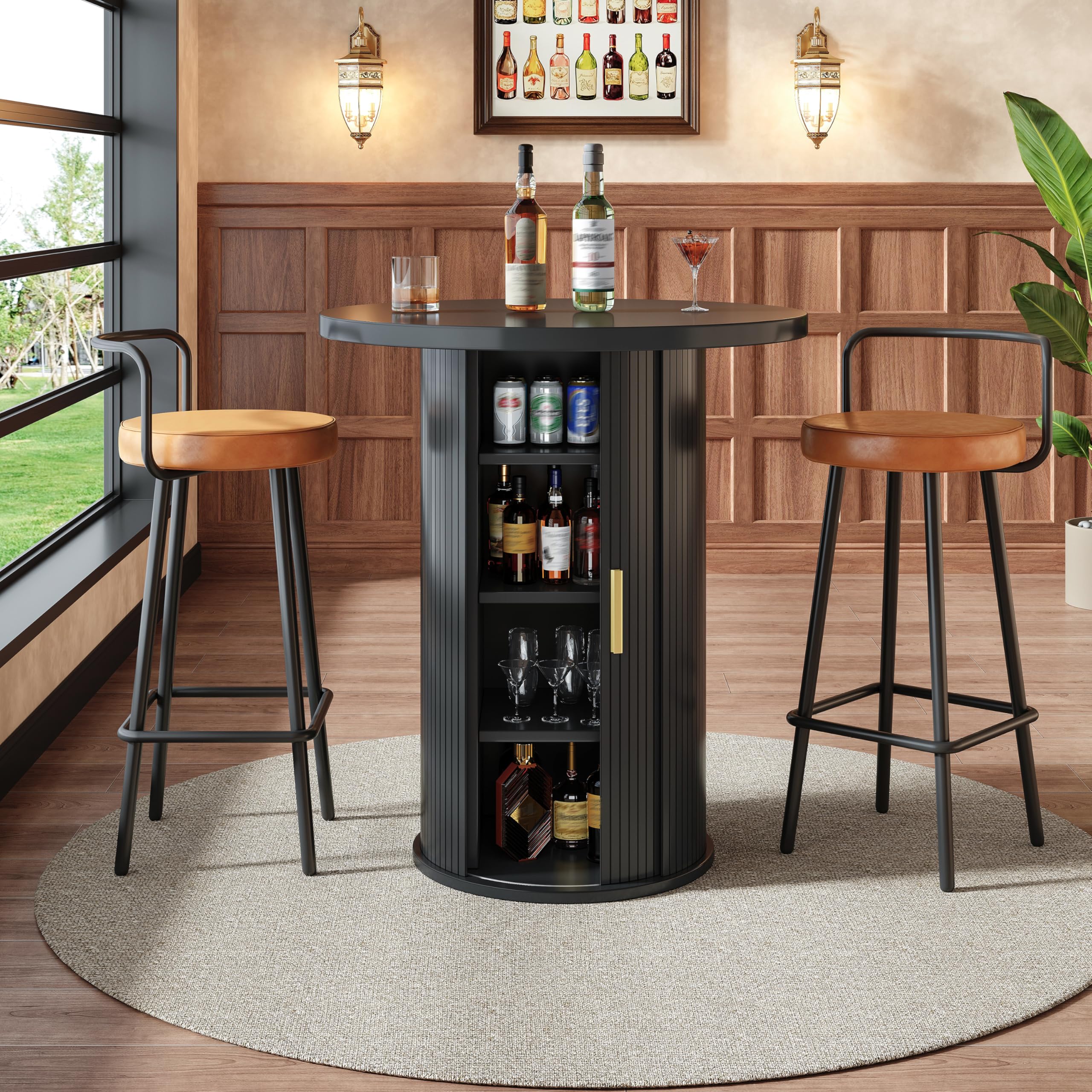 Conjunto de Mesa de Bar con MDF y Metal, para Salón, Negro, Set de 3