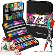 Zenacolor Acrylic Felt Tip Pens 72 Colours – Double Tip (Fine Tips and Brush) Felt-Tip Pens for Adult Colouring – Acrylic Pens for Various Surfaces – Pouch Included