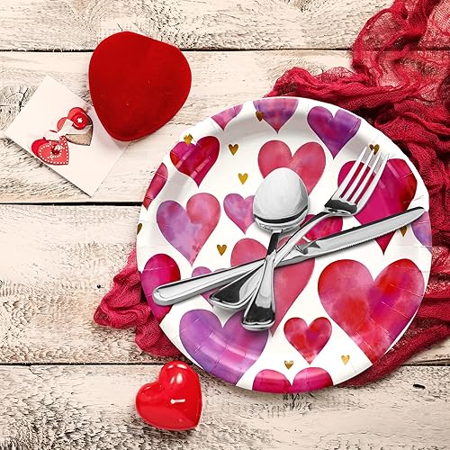 Miniatura 4 de LLE - Platos redondos de papel para el día de San Valentín de 8.875 pulgadas, platos desechables decorativos para el hogar, cocina, cena, picnic,
