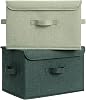 GRANNY SAYS caja de almacenamiento para recuerdos, contenedores de tela con tapa | tapa abatible, plegable, apilable, 3 asas, ideal para armario, ropa, mantas, juguetes, grande, verde salvia y verde oscuro, pack de 2 1