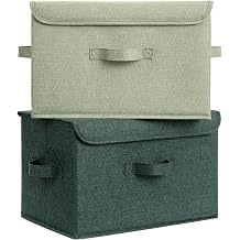GRANNY SAYS Stoarge Basket with Lid, Decorative Storage Boxes, Closet Storage Bins for Clothes, Collapsible Stackable Organization, Sage Green&Dark Green, 2-Pack