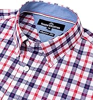 Vista 3 de Alimens & Gentle Camisas a cuadros con botones para hombre, camisas de vestir de manga larga de algodón, camisas de guingán de ajuste regular