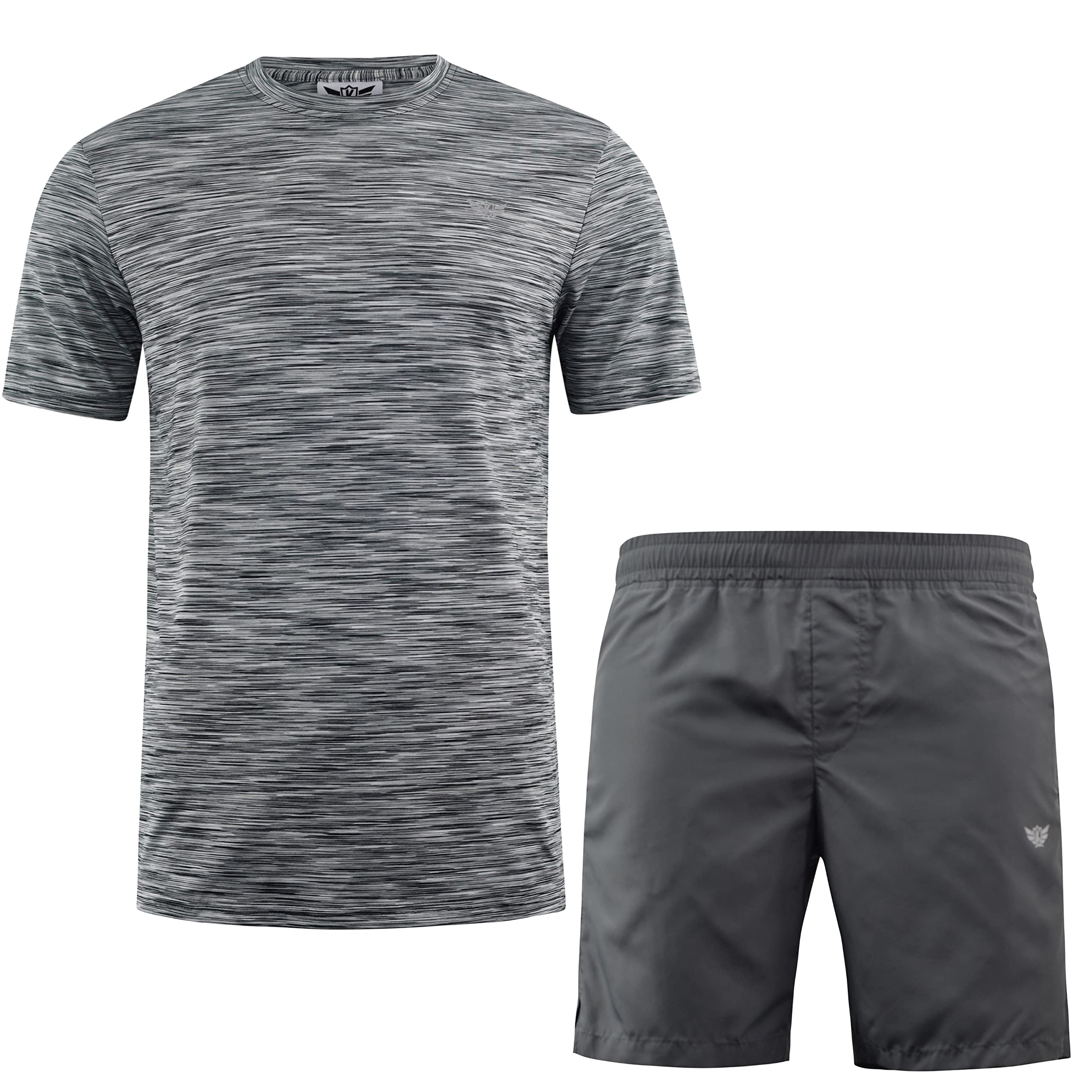 Kandor Męski T-shirt na siłownię i krótki zestaw – proaktywne męskie spodenki sportowe, trwałe męskie koszulki treningowe o wysokiej intensywności, elastyczne spodenki treningowe, odprowadzające wilgoć i rozciągliwe spodenki treningowe i koszulka UK, Szar