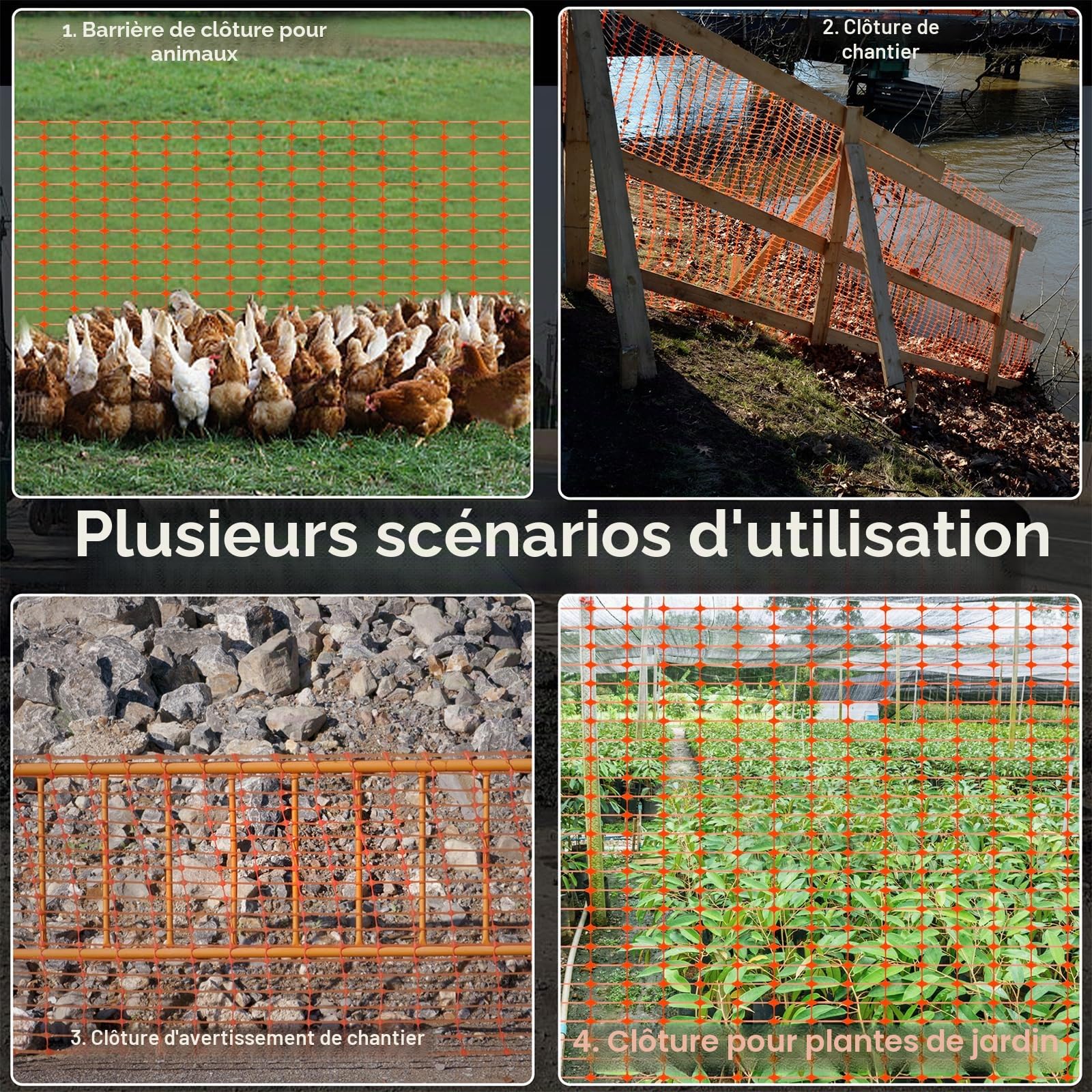 LILIIN 1 x 30 m - Clôture en plastique - Filet de sécurité - Pour poulaillers et chantiers - Orange