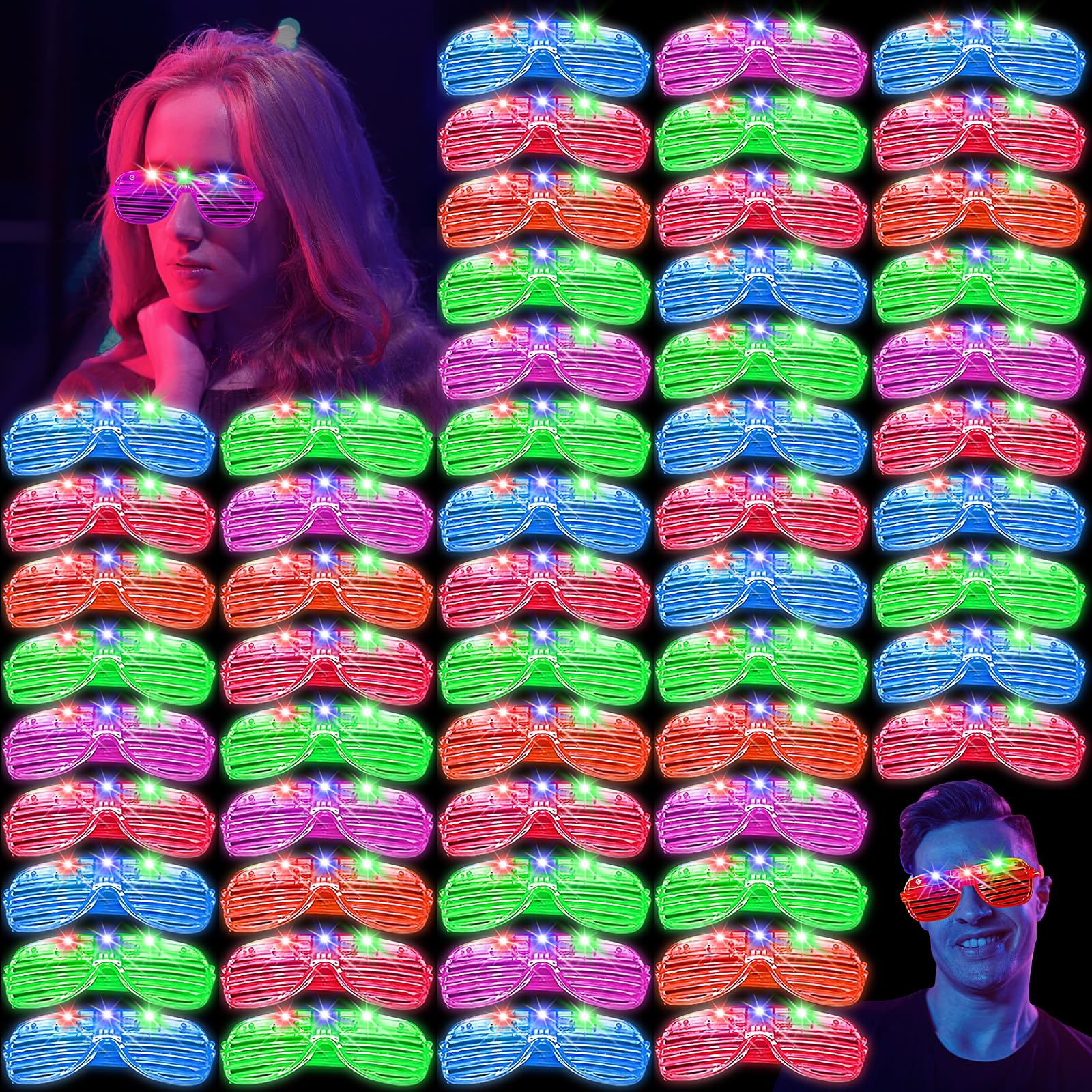LYCN 105Pcs Led Glasses, 5 Neon Colors Light Up Glasses for Adults, Flashing Sunglasses Glowing Party Supplies for New Year's Eve Wedding Birthday Christmas Rave Carnival Party Decoration