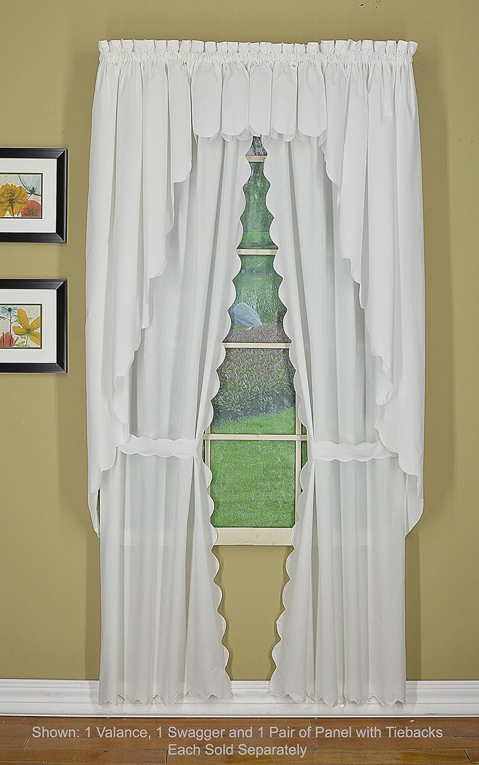 Today's Curtain, Orleans Scallop Curtain, White 63" Swagger Pair, 80" W x 63" L, White