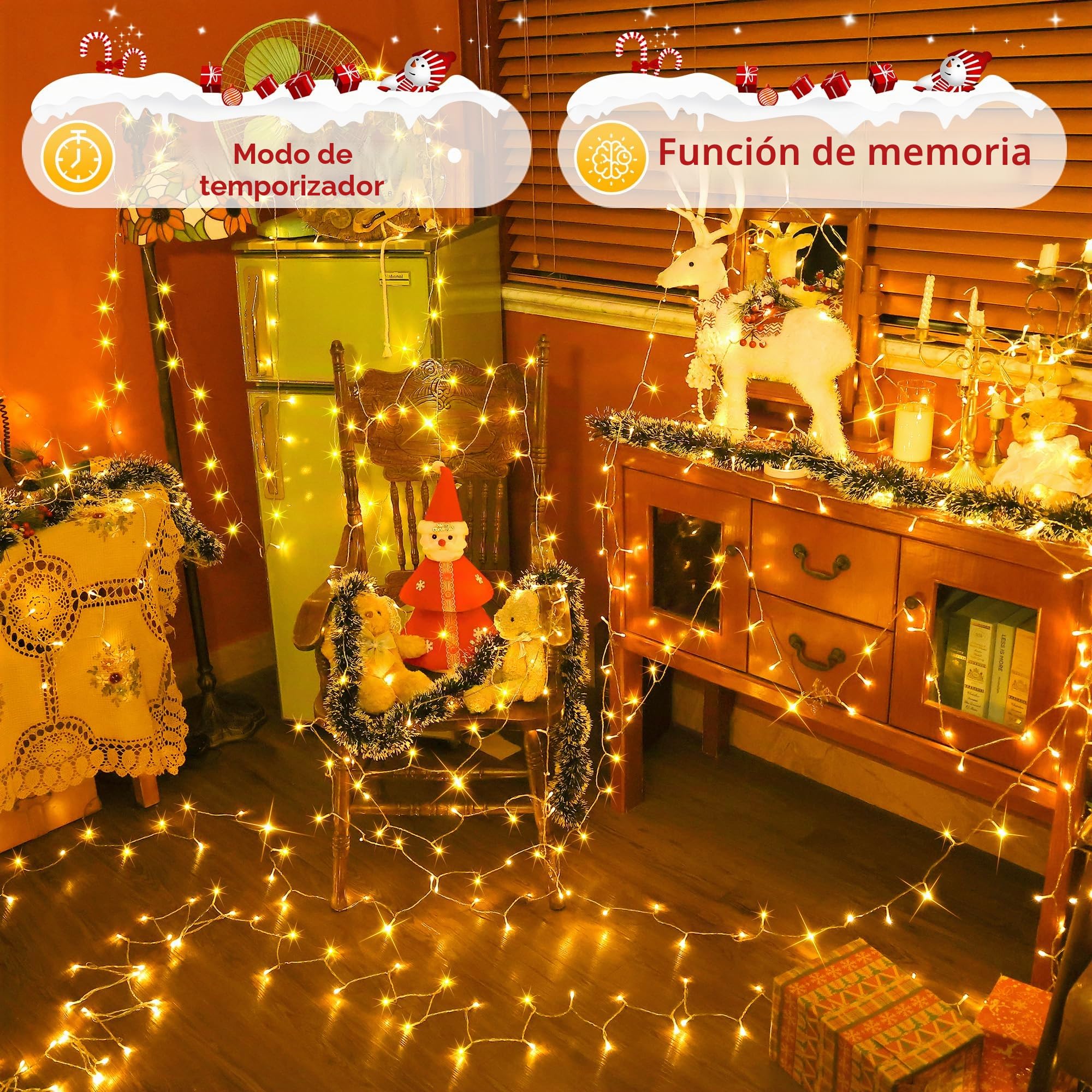 Auriostar Guirnalda Luces Navidad Exterior IP44 Impermeable, 8 Modos Arbol LED 80m 800LEDs, Luces para Balcon, Habitacion, Fiestas, Boda (Blanco Cálido)