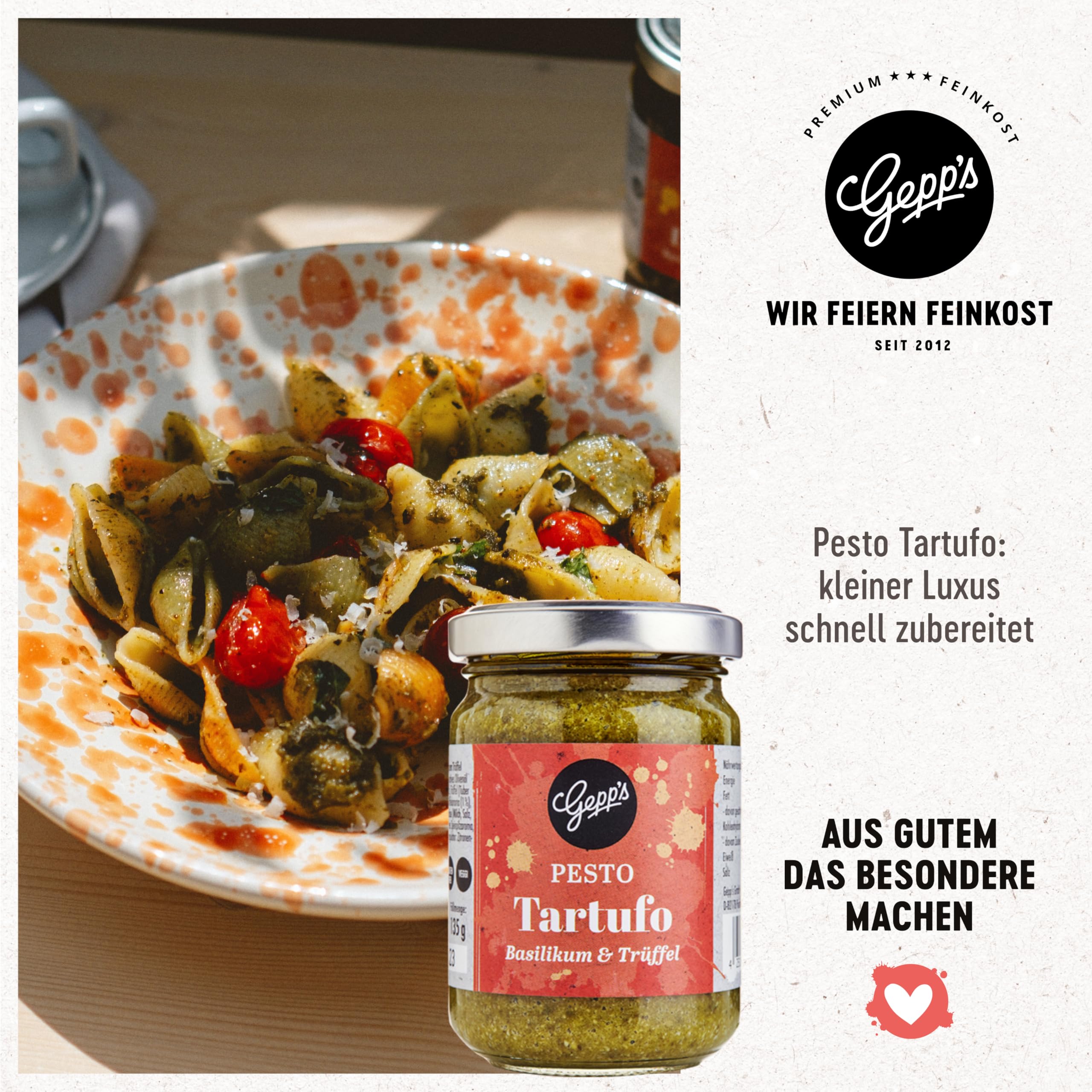 Gepp’s Feinkost Trüffelglück Geschenkbox mit Sommertrüffel Bruschetta, Trüffelpesto, weißem Trüffelöl, Single Tartufo Nero, Weißer Trüffel Sauce & Pasta