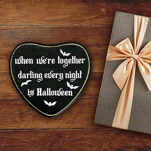 Miniatura 6 de Letrero de madera con forma de corazón gótico, cartel de Every Night Is Halloween, arte de pared de madera gótico retro, decoración de placa de