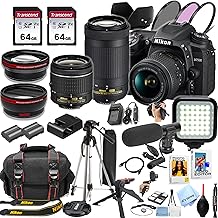 Nikon Kit de cámara D7500 DSLR con lentes VR de 0.709-2.165 in y lentes de 2.756-11.811 in + memoria de 128 GB, luz LED, micrófono, batería de repuesto, filtros, funda, trípode y más (paquete de video