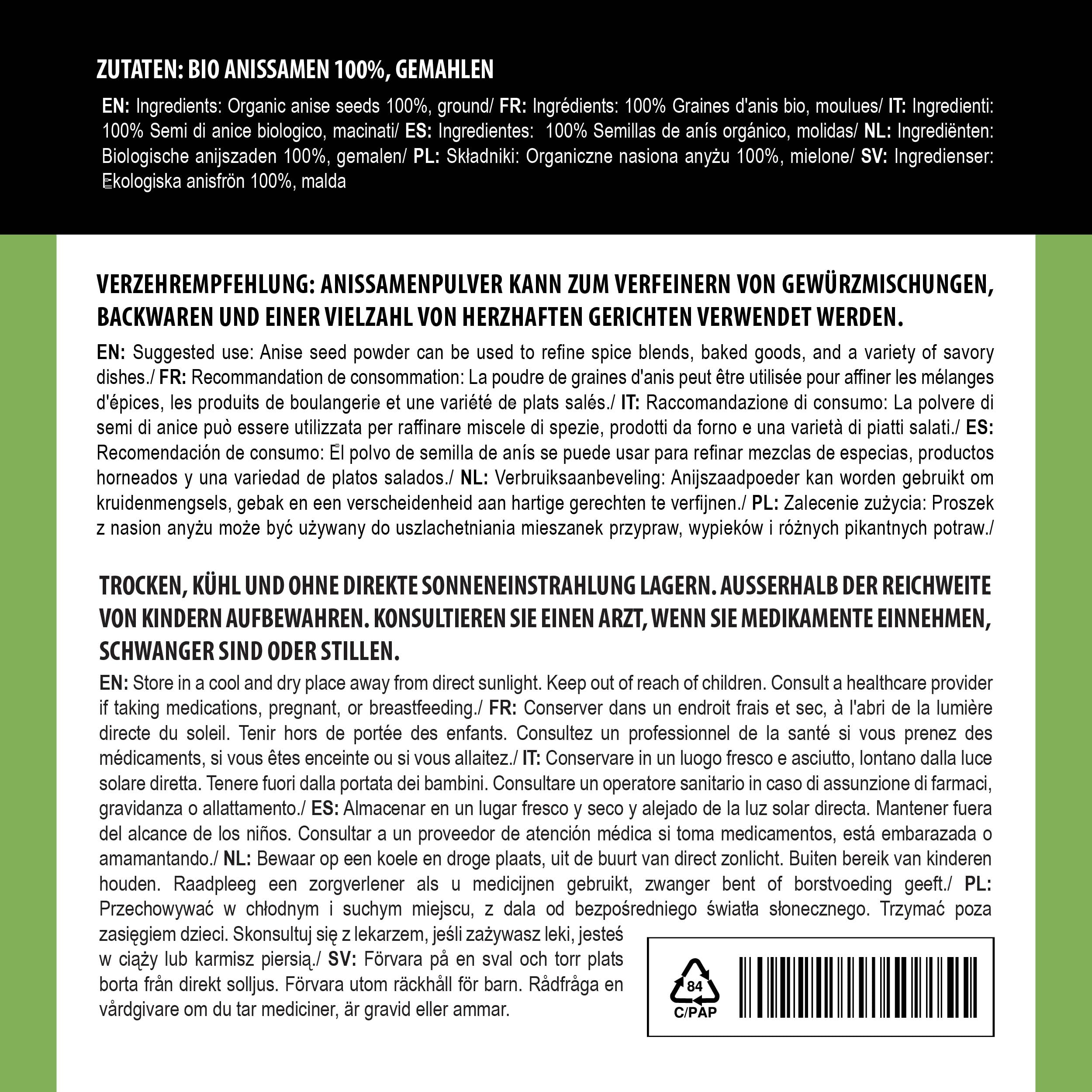 Alpi Nature Anice Macinato in Polvere BIO 500g, Semi di Anice Macinati in Polvere per Cucinare